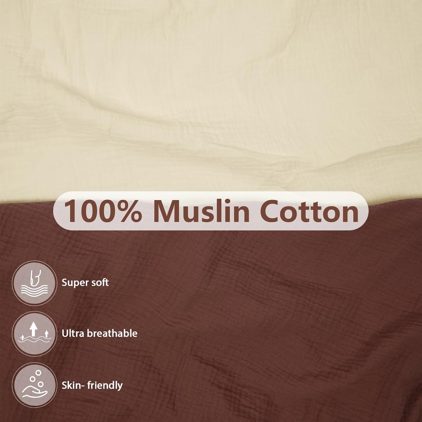 2 Pack Soft Muslin Baby Mini Crib Sheets, 100% Cotton Breathable Double Layer Fitted Sheets for Mini Crib and Pack N Play Mattresses 24x38 Inches, for Baby Girls and Boys (Cedar & Cream