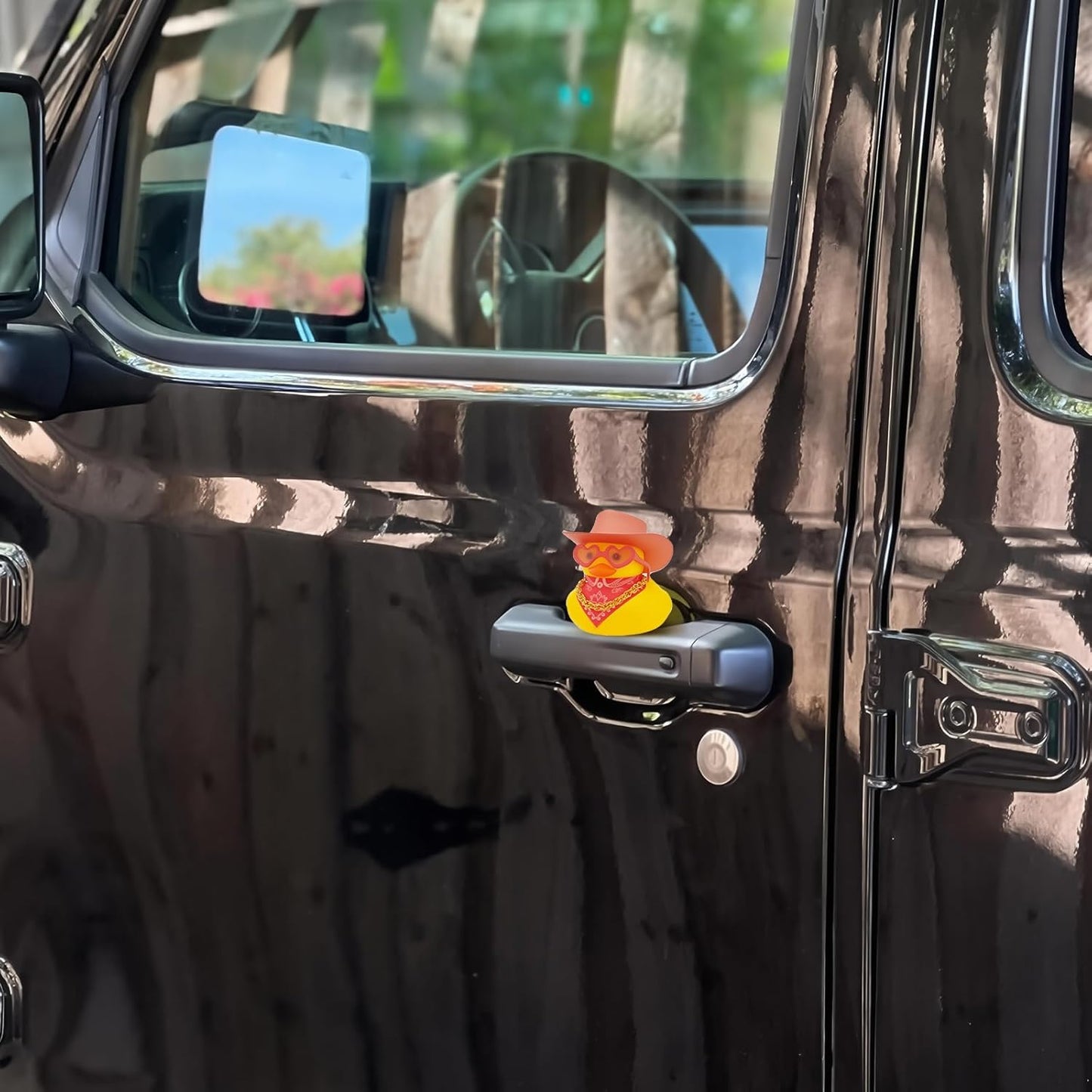 Quackly Pink Cowboy Rubber Duck, Car Dashboard Decoration Ducks with Cowboy Hat Necklace Sunglasses, Glitter Pink