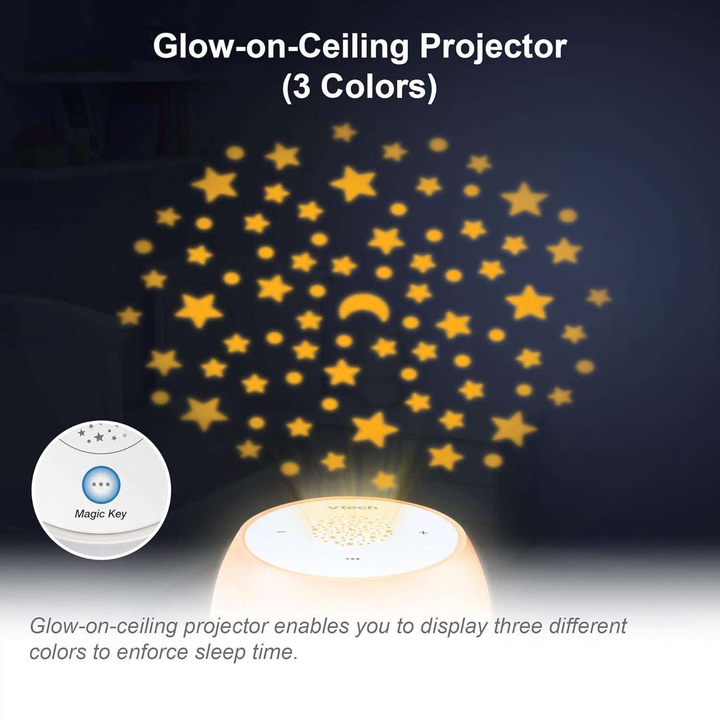 VTech BC8213 V-Hush Junior Sleep Training Soother with 40 Stories/Songs/Sounds & Record Your own Voice. Portable Bluetooth HD Speaker, 250+ Multi-Color Night Light, Ceiling Projector