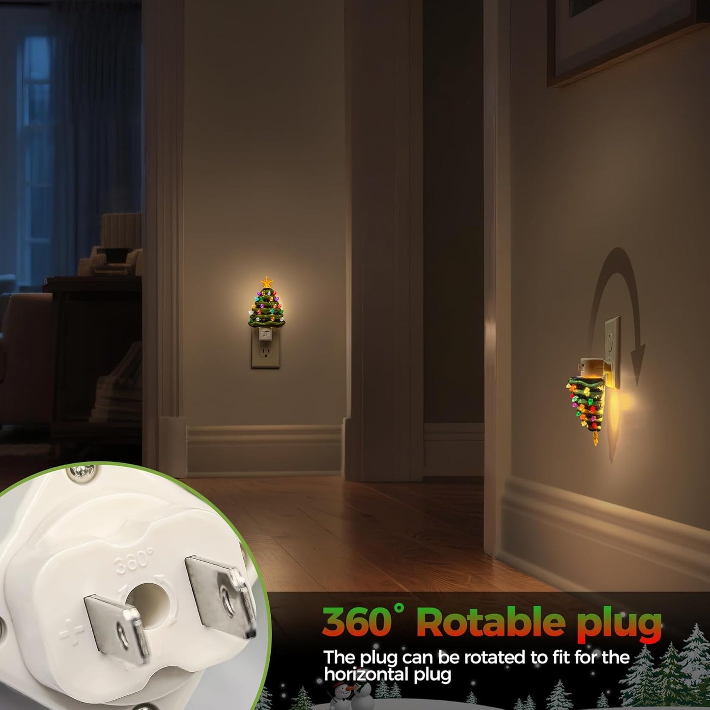 DORESshop Ceramic Christmas Tree Night Light, 3000K Night Lights Plug into Wall, Cute & Funny Christmas Decor Night Light for Kids, Plug in Nightlight with 360° Rotatable, Holiday Party Decor, 1 Pack