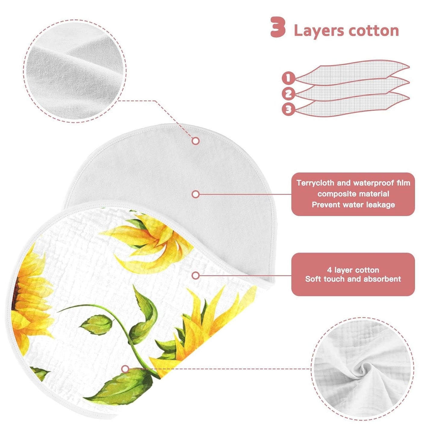 Muslin Baby Burp Cloths Set of 1, Soft Absorbent Big Sunflower Muslin Washcloths, Bibs, Face Towel for Newborn Boys Girls, 22 x 11 Inch