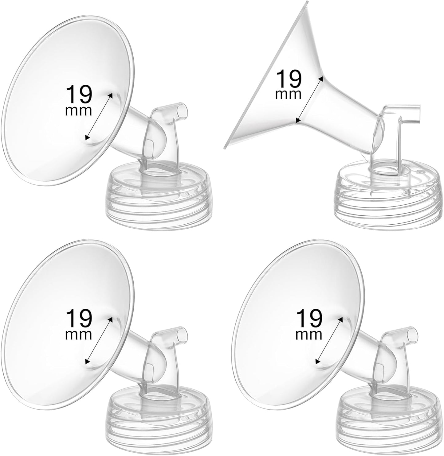 4PCS 19mm Breast Pump Flanges, Compatible with Spectra S1/S2/9Plus/Synergy Gold, Motif Luna, Wide-Mouth Bottle Fit, Breast Pump Accessories