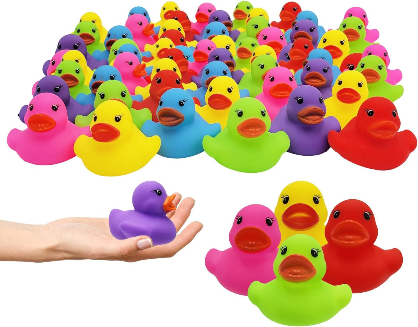The Dreidel Company Classic Rubber Duck Toy Duckies for Kids, Six Solid Colors, Bath Birthday Gifts Baby Showers Classroom Summer Beach and Pool Activity, 2" (200-Pack)