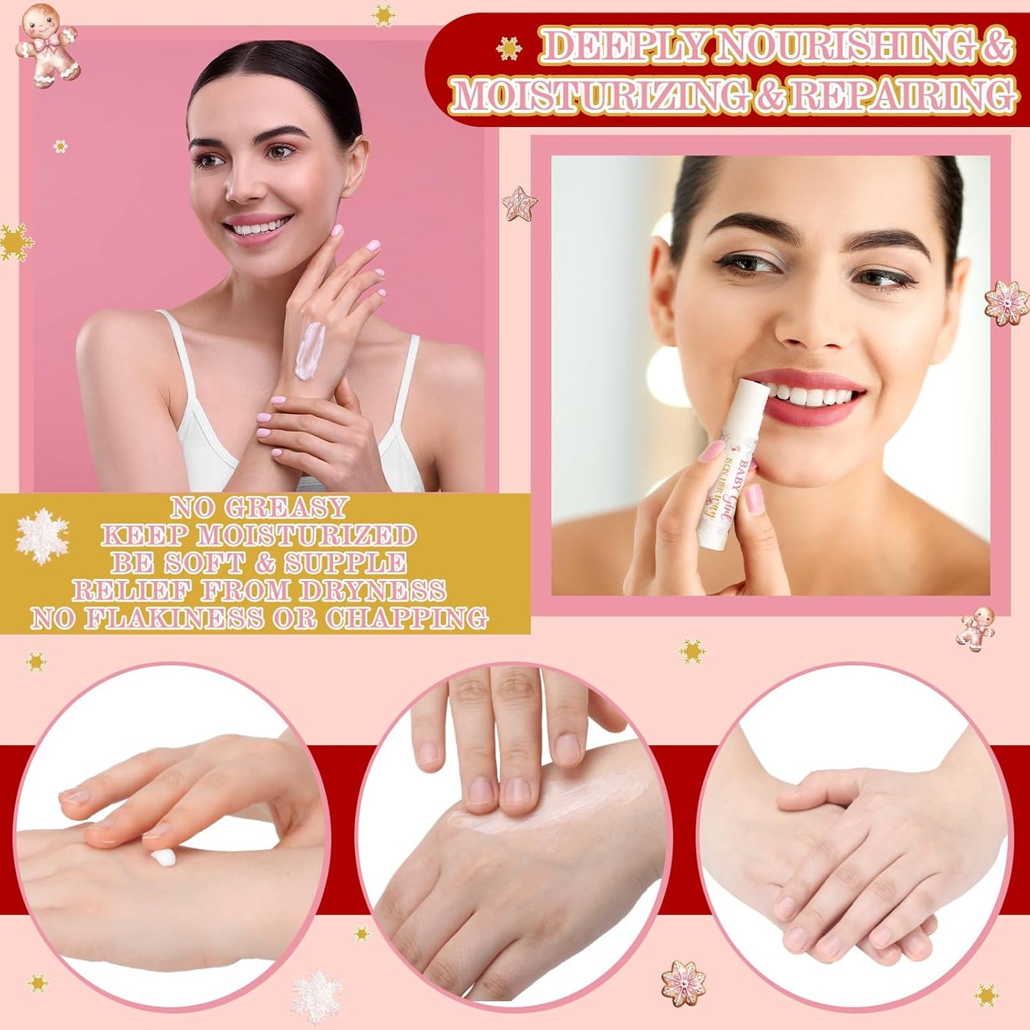 24 Sets Christmas Gingerbread Baby Shower Hand Cream and Lip Balm Gift Christmas Baby Shower Party Favors Travel Size Hand Lotion and Lip Balm Bulk Wedding Bridal Party Supplies for Guest