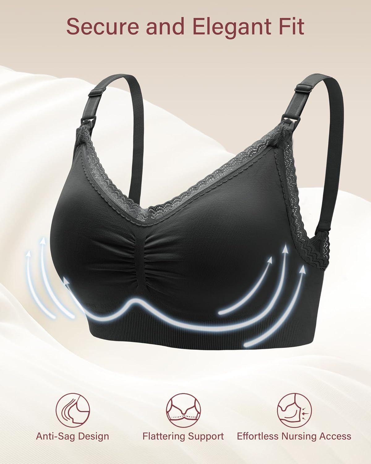 Stelle Lace Nursing Bras for Breastfeeding Seamless Pregnancy Maternity Wireless Bralette with Pads, Extenders