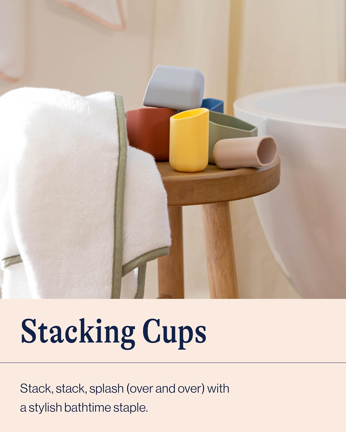 Lalo Stacking Cups - Baby and Toddler Nesting Cups for Bath Time, 6 with Openings - Non-Toxic, BPA-Free Silicone Bath Toy, Easy to Clean for 6 Months and Up - Sage
