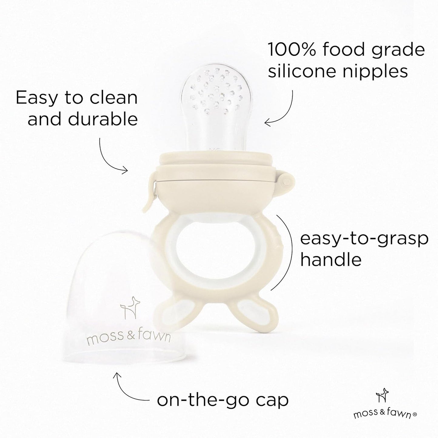 Moss and Fawn Little Explorer Kit - Silicone Frozen Breast Milk Popsicle Kit with Forage Feeder, Teething Popsicle Ice Cube Tray, & Gather & Roll Baby Feeding Bib - BPA, PVC, & Lead-Free - Ecru