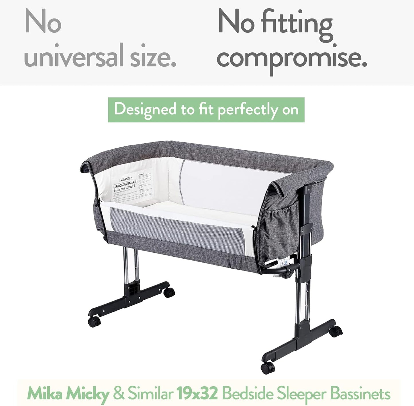 Joey + Joan Bassinet Fitted Sheets 19" x 32" for Cowiewie Bedside Sleeper Bassinet Mattress Pad – Snuggly Soft 100% Jersey Cotton – Grey Stars Elephants – 2 Pack