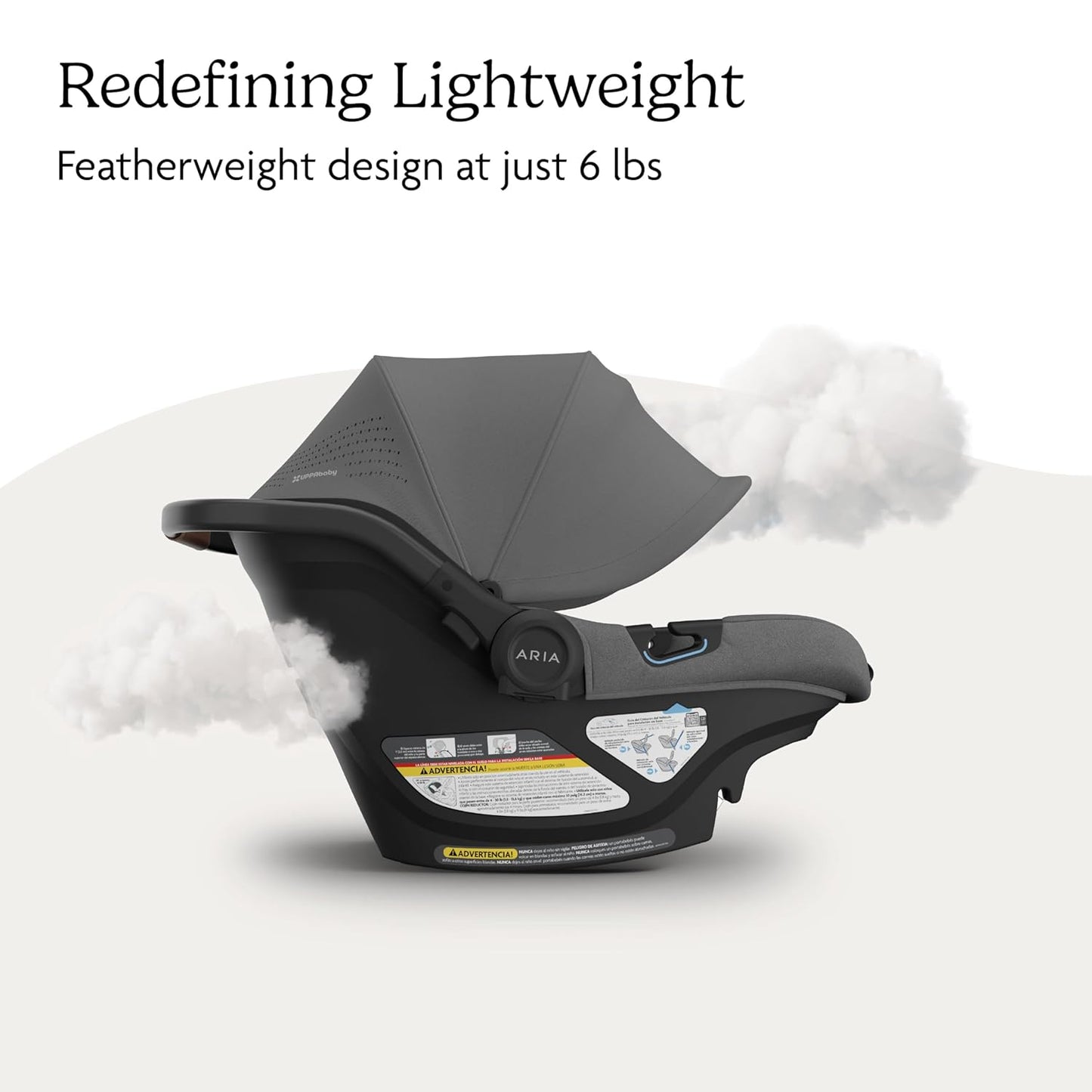 UPPAbaby Aria V2 Lightweight Infant Car Seat - Just Under 6 lbs - Base with Load Leg + Infant Insert + All-Weather FootCover Included - Direct Stroller Attachment - Greyson (Charcoal Mélange)