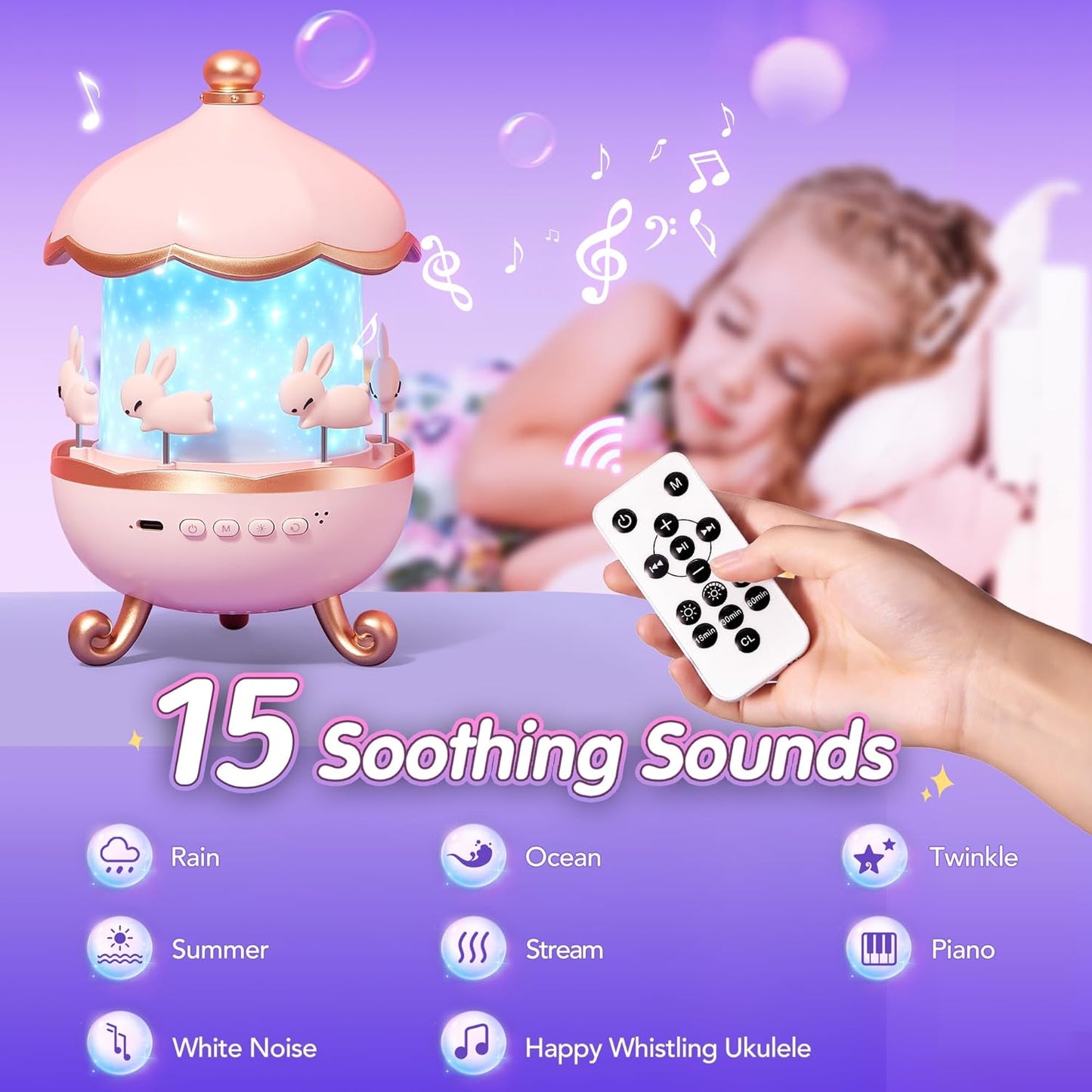 Onefire Night Light for Kids Gifts, 15 Sound Machine Baby Night Light, 15 Films Star Projector for Kids Room Decor, Brightness Unicorn Light Projector for Toddler Girl Toys Toddler Girl Gifts Age 1-5