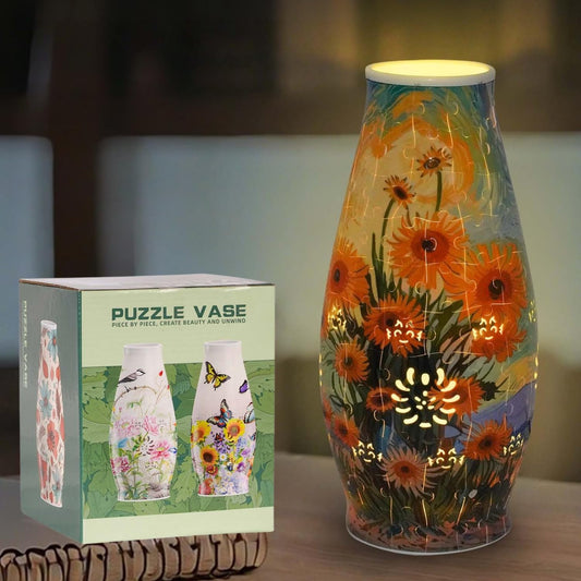 3D Puzzle Vase for Adults, 3D Puzzle Vases for Flowers, 152 Pcs 3D Puzzles Art Vase for Kids Ages 8-13, Cute Unique Flower Vases Decoration with Night Light, Crafts for Adults(Sunflower)