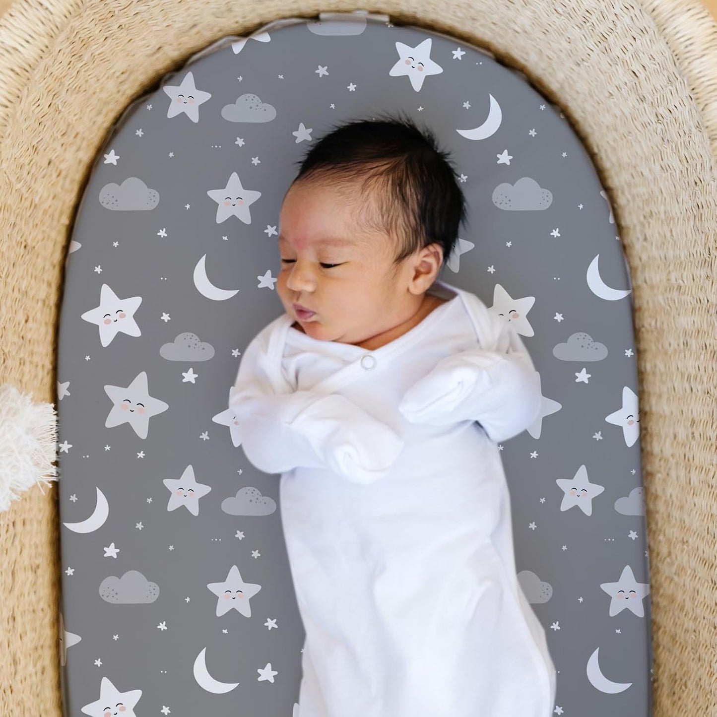 Stretch Fitted Bassinet Sheet Set BROLEX 2 Pack Cradle Sheets for Bassinet Pad/Mattress,Unisex Boys Girls,Ultra Soft,Rainbow Stars