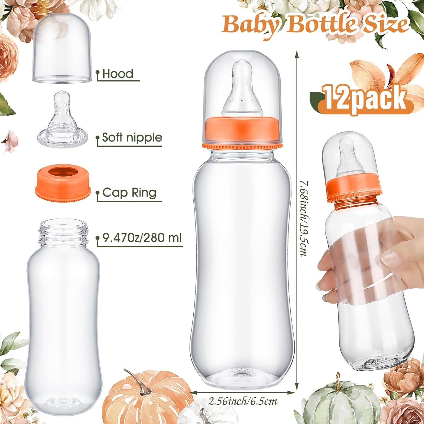 TrelaCo Little Pumpkin Cool Baby Shower Games Wooden Bottle Chug Sign Rustic Theme Baby Gift Sets and 12 Pcs Baby Bottle Shower Favor Baby Bottles for Rustic Kraft Baby Shower Games Gender Reveal