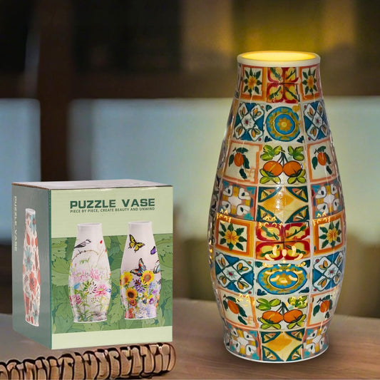 3D Puzzle Vase for Adults, 3D Puzzle Vases for Flowers, 152 Pcs 3D Puzzles Art Vase for Kids Ages 8-13, Cute Unique Flower Vases Decoration with Night Light, Crafts for Adults(Grid)