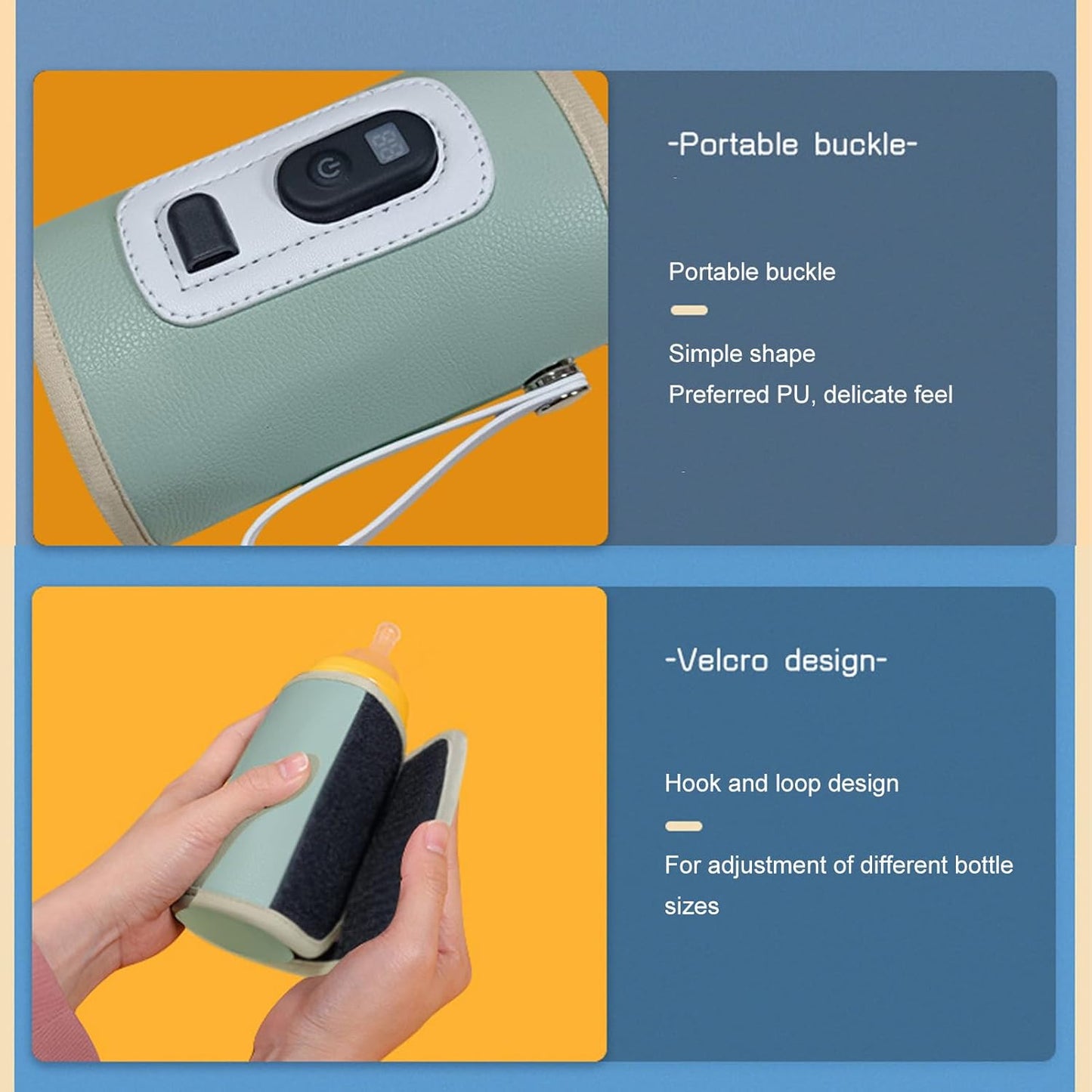 Pssopp Portable Milk Bottle Warmer Bottle Breast Milk Warmer 5 Speeds Milk Heat Keeper Fast Baby Food Heater for Outdoor Car Travel (Green)