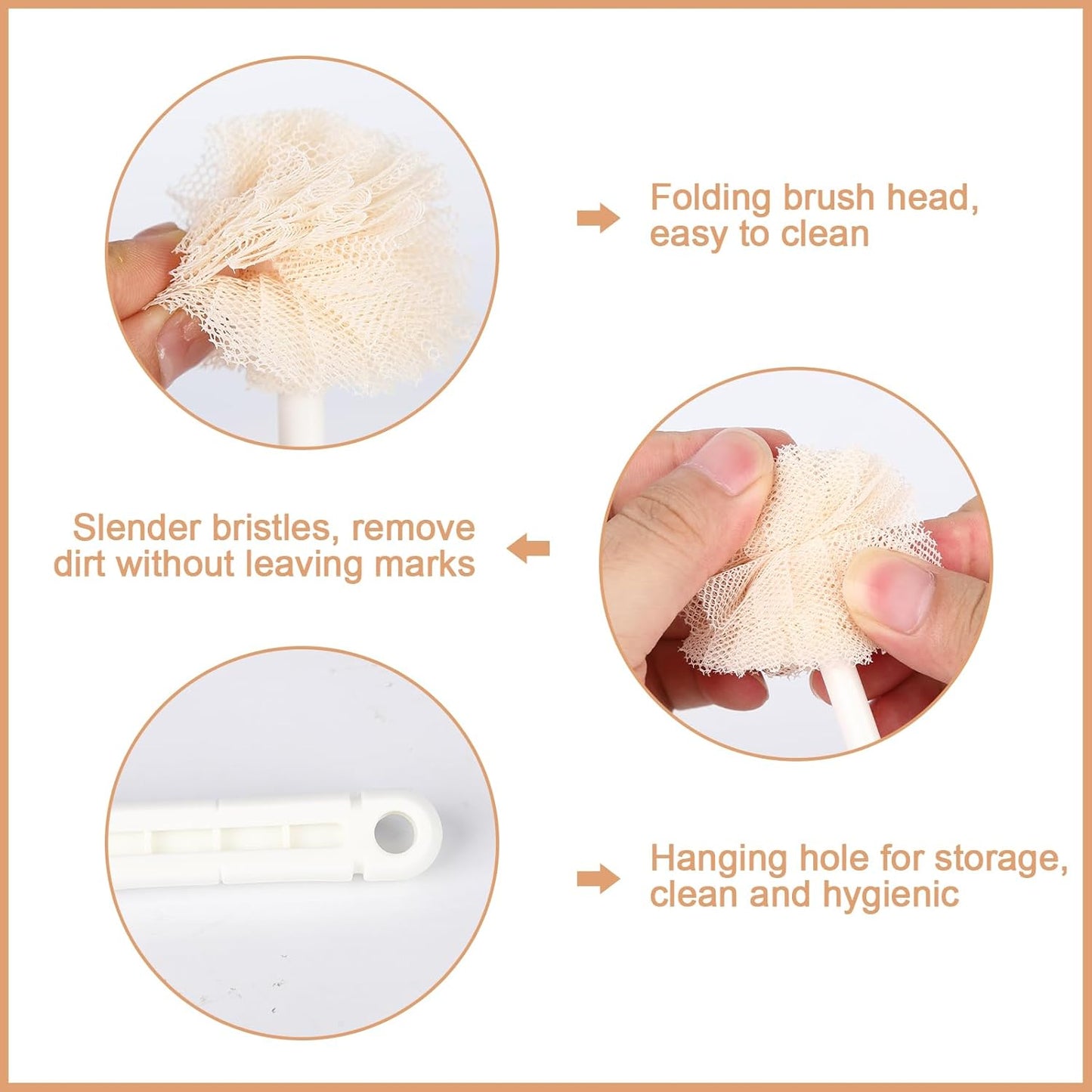 360° Flexible PP Bottle Brush – 13.3" Long Handle Narrow Bottle Cleaning Brush for Baby Bottles, Water Bottles, Sports Bottles & Travel Mugs, Includes 2 Hooks, 2 Pack, Gray & White