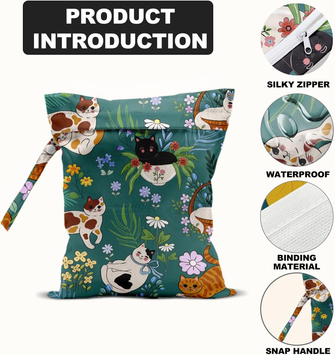 Cat Lover Gifts, 2Pcs Mushroom Cat Print Wet Bags, Wet Dry Bag Reusable Zipper Pouch for Swimsuit, Diapers, Beach, Dirty Yoga Gym Clothes, Toiletries, Waterproof Birthday Christmas Gifts