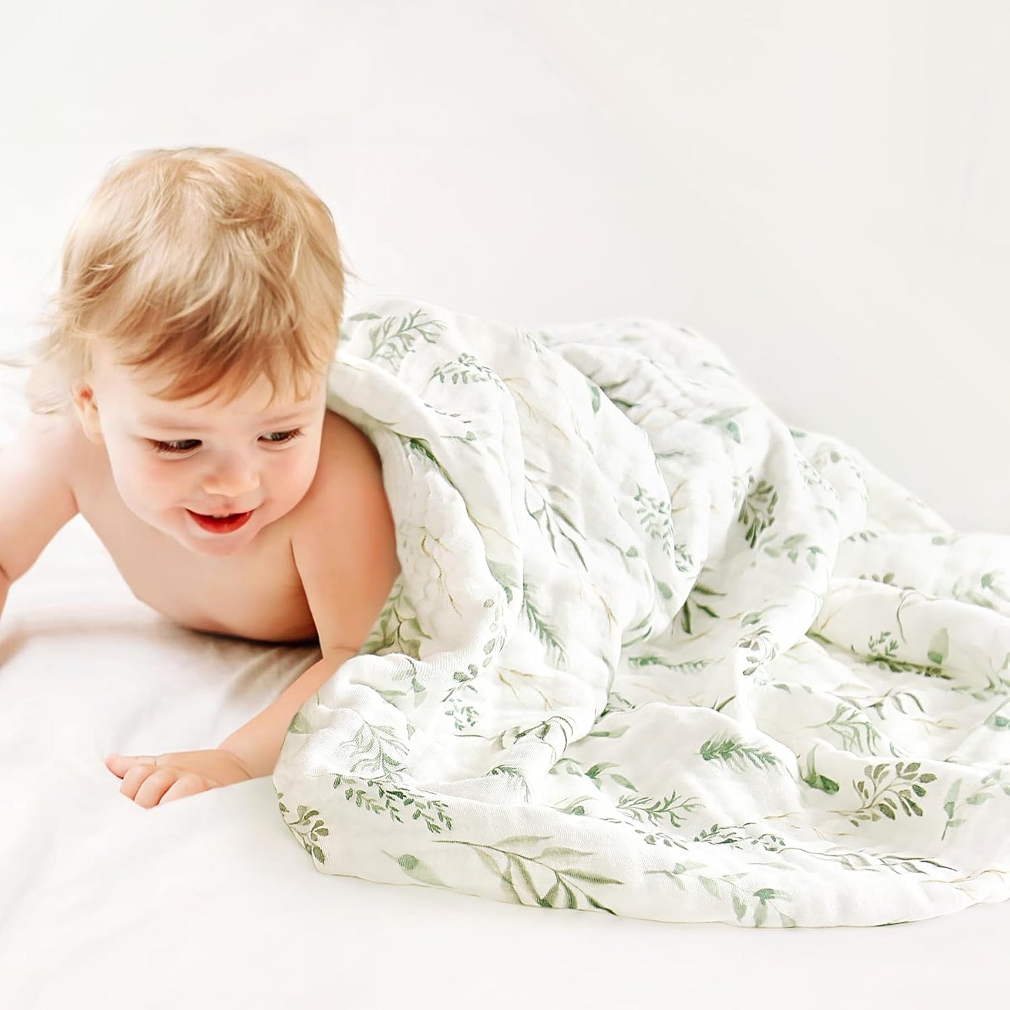 GRSSDER Ultra Soft Absorbent Muslin Cotton Baby Hooded Towel 2 Pack with Original Patterns, Extra Large Size 35"x 35" Swaddle Wrap for Newborn Infant and Toddler