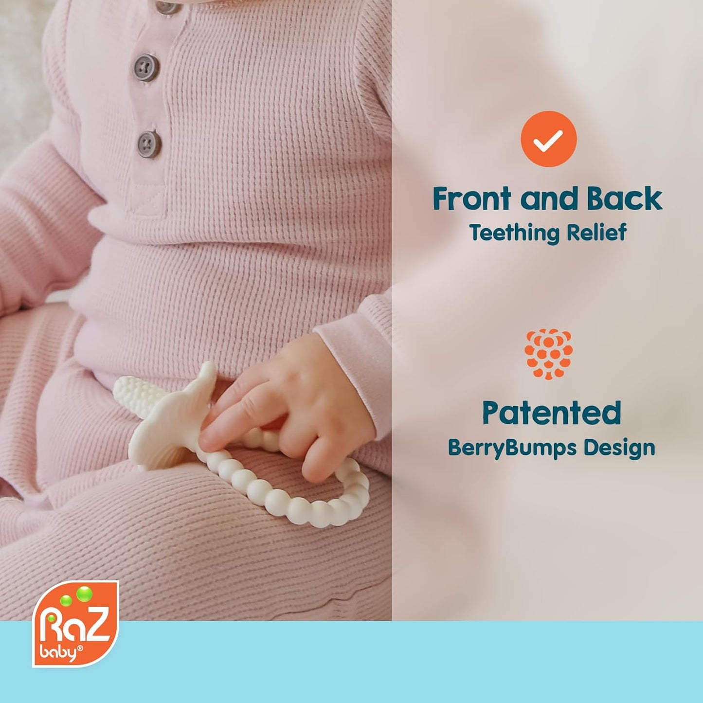 RaZbaby RaZberry Plus Baby Teether – Easy-to-Hold Toy for Front & Back Teething Relief, BerryBumps Texture for Sensory Development, Soothes Sore Gums, BPA-Free, Great Gift for Babies 3M+ – Black