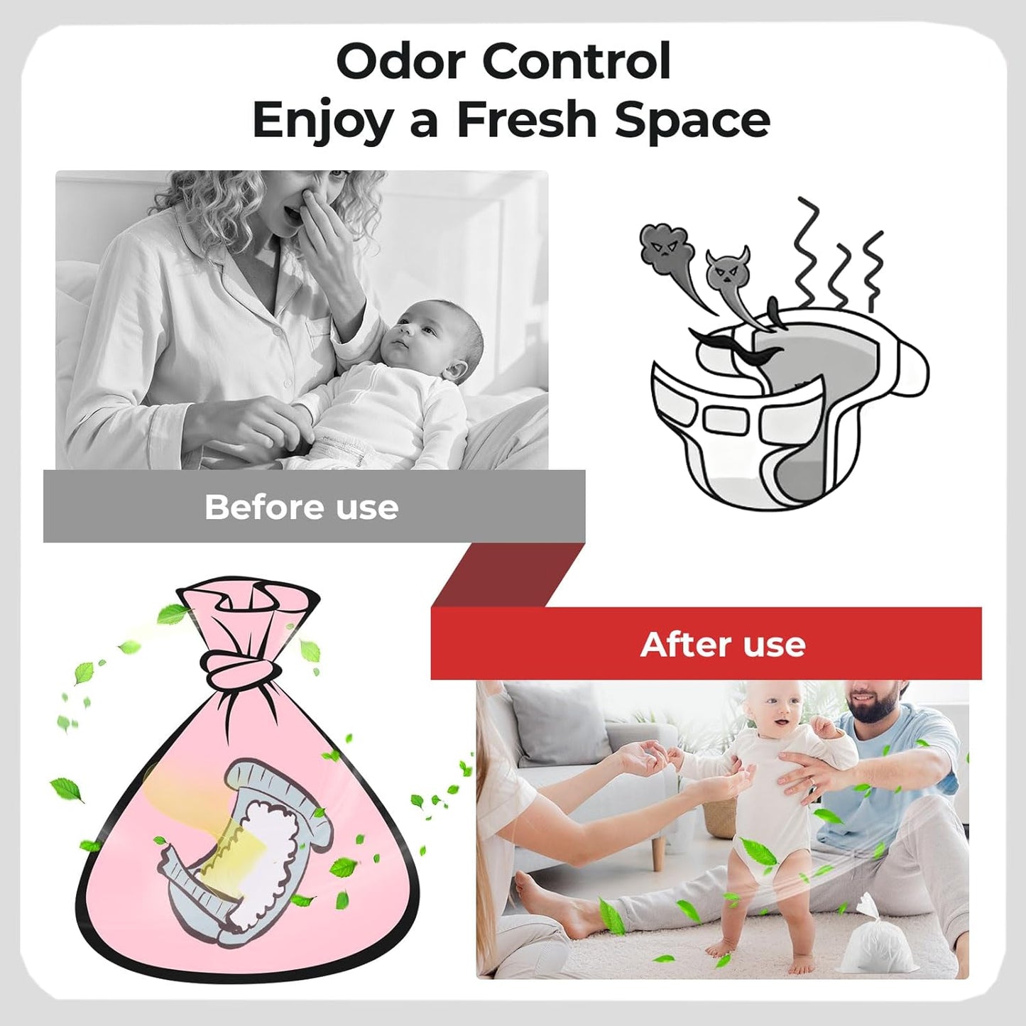 Odor Sealing Baby Diaper Disposable Bags - S/220 Counts Unscented, Durable Diaper Sacks for Home, Travel & On-the-Go Use (Color:White)