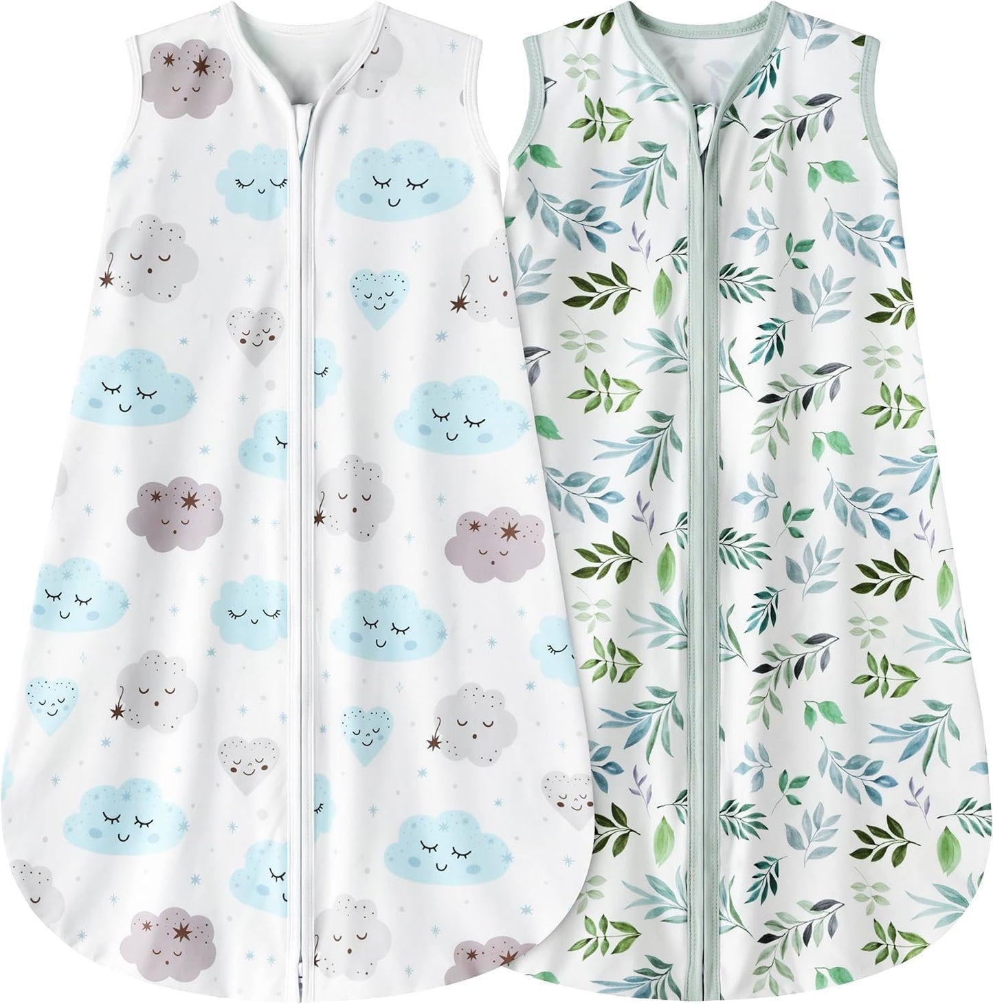 Newborn Sleep Sack Baby Swaddle,0-12 Months,3-Way Adjustable Wearable Blanket,Swaddling Sleeping Bag (Leaf&Clouds, 6-12 Months)