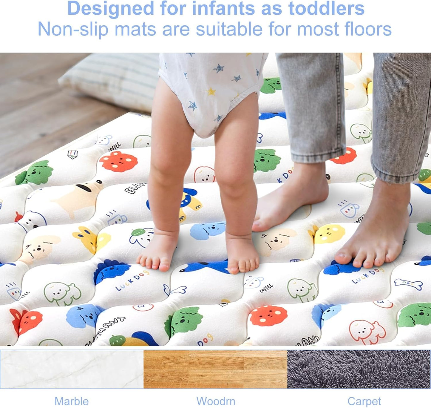 Odorless Premium Foam Baby Play Mat, Soft Microfiber Fabric Crawling Mat for Floor- Comfortable and Hypoallergenic, Non-Slip Cushioned Floor Playpen mat for Infants,Babies,Toddlers