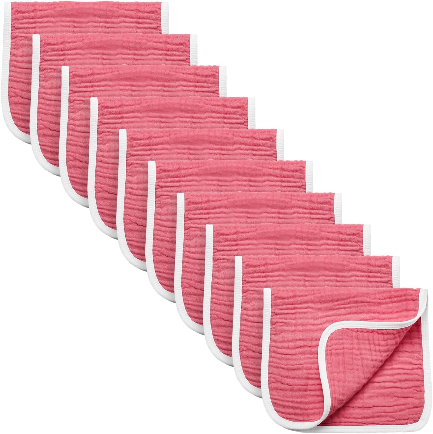 Synrroe Muslin Burp Cloths Large Pack of 10 Extra Absorbent and Soft 6 Layers 20 by 10 Inches 100% Cotton (Rose Red 10 Pack)