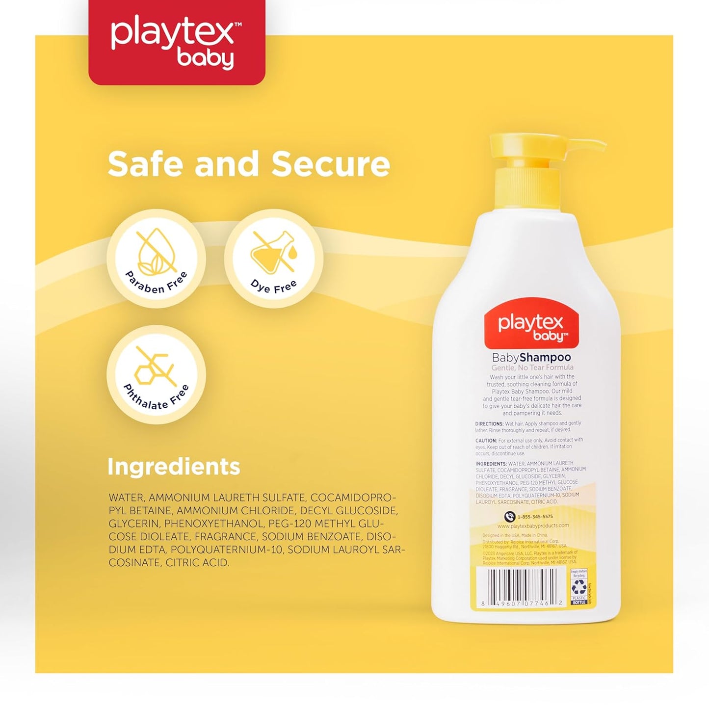 Playtex Baby Shampoo, 21 oz. Bottle, 3-Pack, Dermatologist Tested Gentle, Tear Free Shampoo for Babies, pH Balanced, Hypoallergenic, Free of Dyes, Parabens and Phthalates