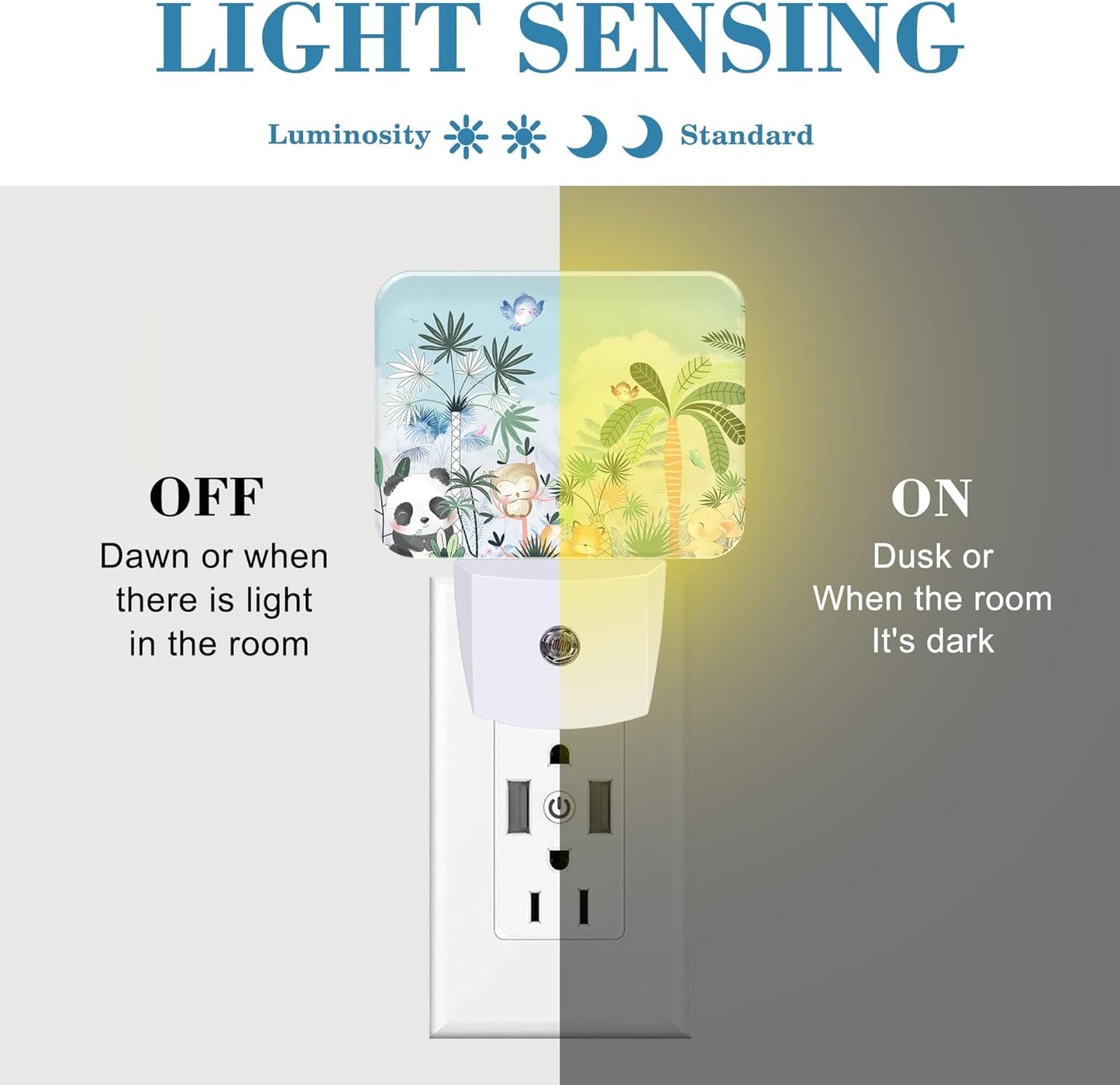Cute Cartoon Animals Night Light for Kids Girls Boys, Animals Baby in Forest LED Night Light Plug into Wall with Dusk to Dawn Sensor for Bedroom, Hallway, Kitchen, Bathroom, Stairs Decor