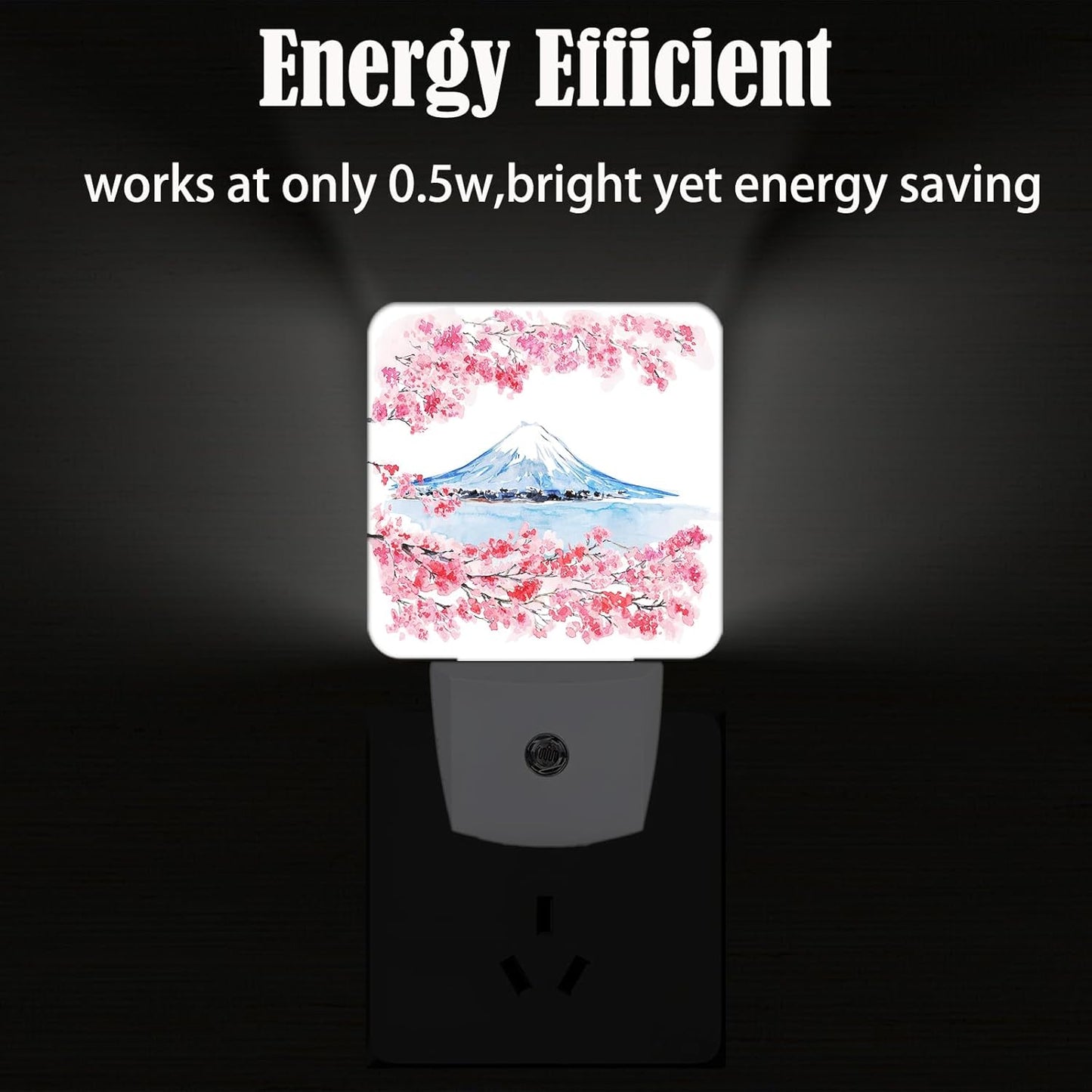 Cherry Blossoms Mount Fuji Night Light,Plug-in Night Lights with Dusk-to-Dawn Sensor for Stairway,Hallway,Bedroom Sleep Friendly Ideal for Women/Girls/Boys Gift,0.5w