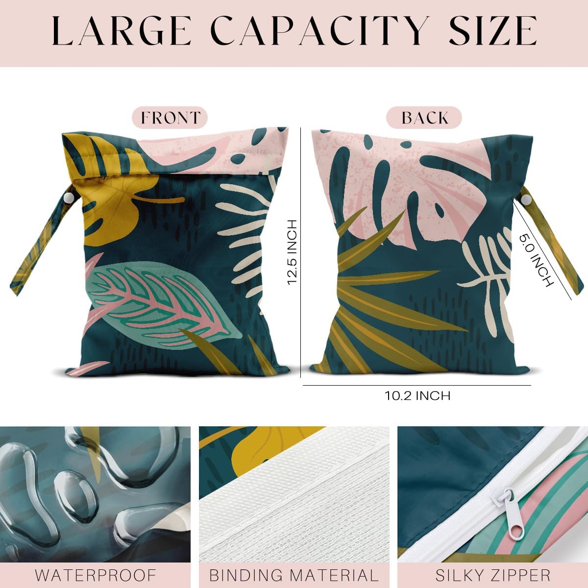 4 Pack Wet Bag for Swimsuit, Beach Travel Essentials Wet Dry Bag, for Sunscreen Toiletry Dirty Clothes Yoga Gym Diaper, Friend Summer Beach Vacation Gifts. Palm leaves