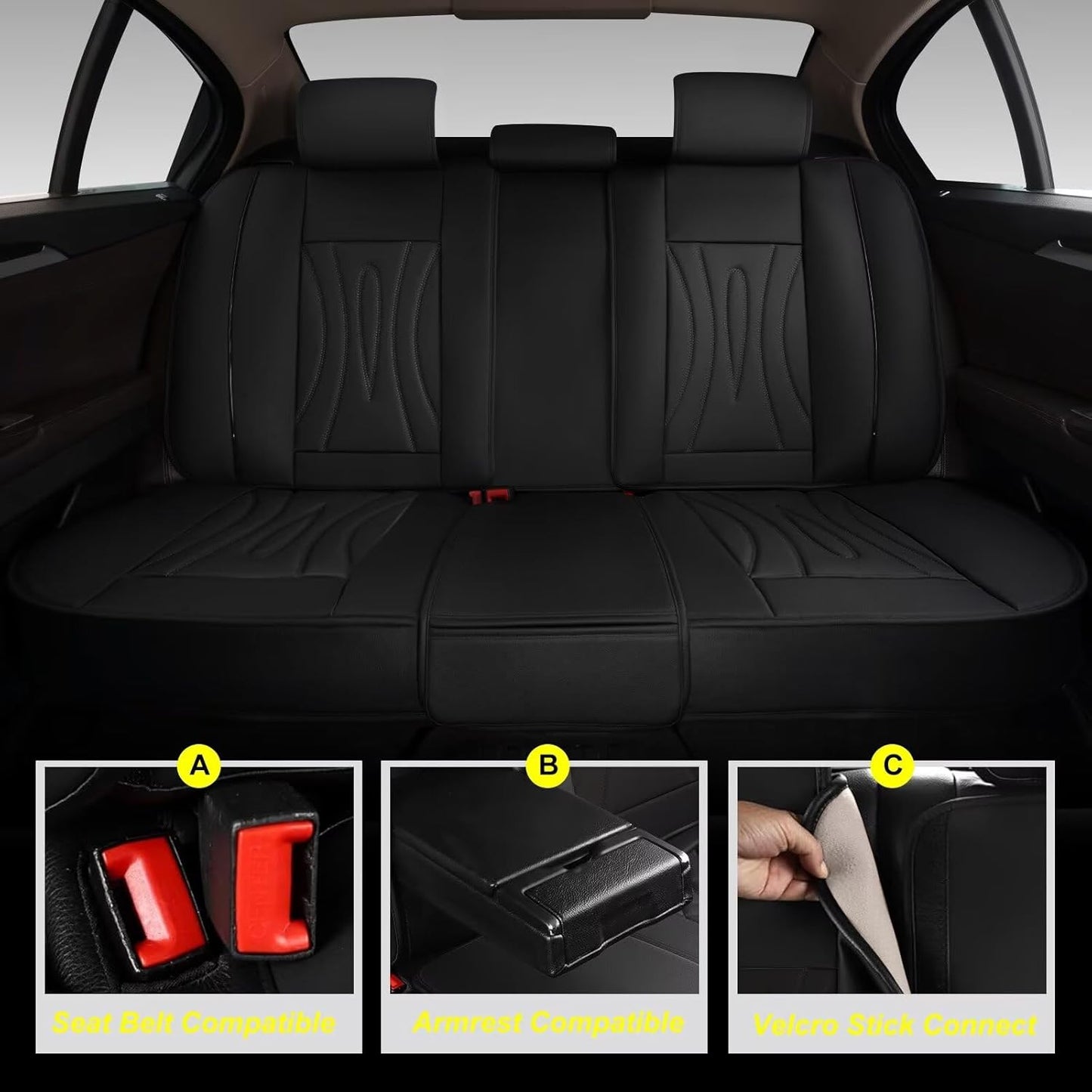 Car Seat Covers Fit for Mercedes-Benz GLE-350 2016-2025: Faux Leather Front and Rear Seat Covers Waterproof Auto Seat Protector with Compatible Airbag(5 Seats, Black)