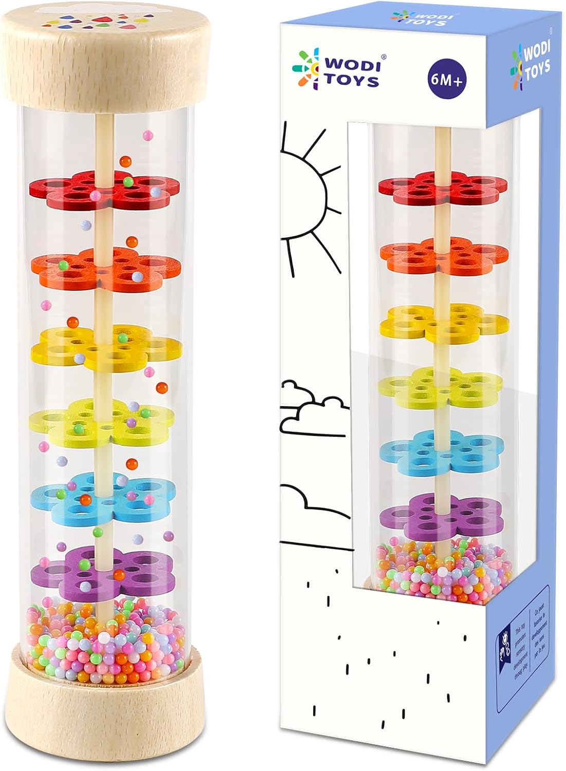 LOOIKOOS Rainmaker - 7 inch Wooden Rain Stick Montessori Toys for Babies 6-12 Months,Baby Rattle Shaker Sensory Developmental Toy,Raindrops Musical Instrument Baby Musical Toys for Baby 6 7 8 9