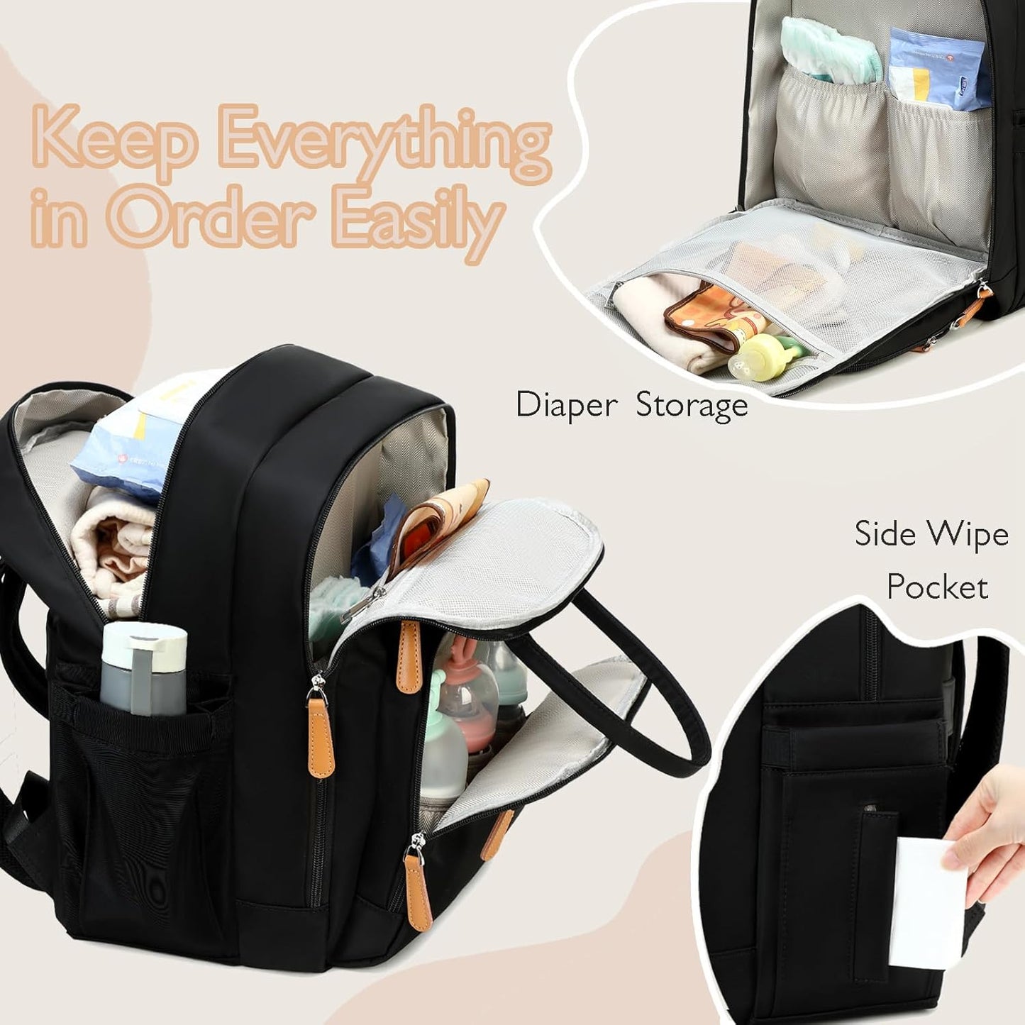 18 Pockets Large Diaper Bag Backpack with Waterproof Pockets and Stroller Buckle, Convertible Baby Bag (XL Black, Extra Large)