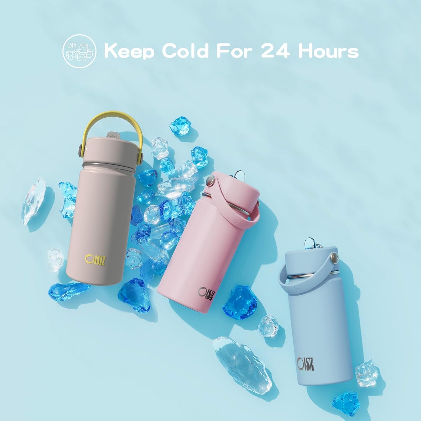 OISIZ Kids Water Bottle with Straw Lid 14oz, Vacuum Insulated 316 Stainless Steel Water Bottles for Kids for School, Leakproof Water Bottle, BPA Free and Keep Cold for 24 Hours