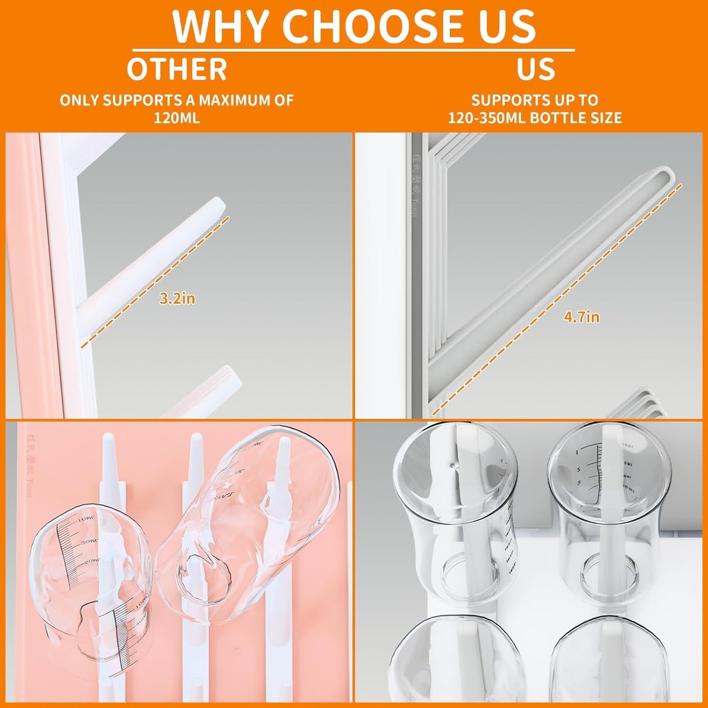 Yieach Larger Vertical Baby Bottle Drying Rack - BPA Free - Space Saving Feeding Bottles Drying Rack Holder for Countertop,Baby Bottle Holder Storage Station for Pacifiers,Pump Accessories Stand,Grey