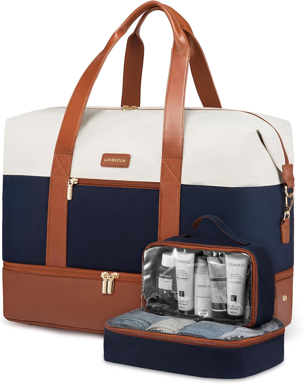LOVEVOOK Weekender Bag, Large Travel Duffel Bag for Women with 2 Packing Cubes, Carry on Overnight Bag with Shoe Compartment, Mom Hospital Bags for Labor and Delivery