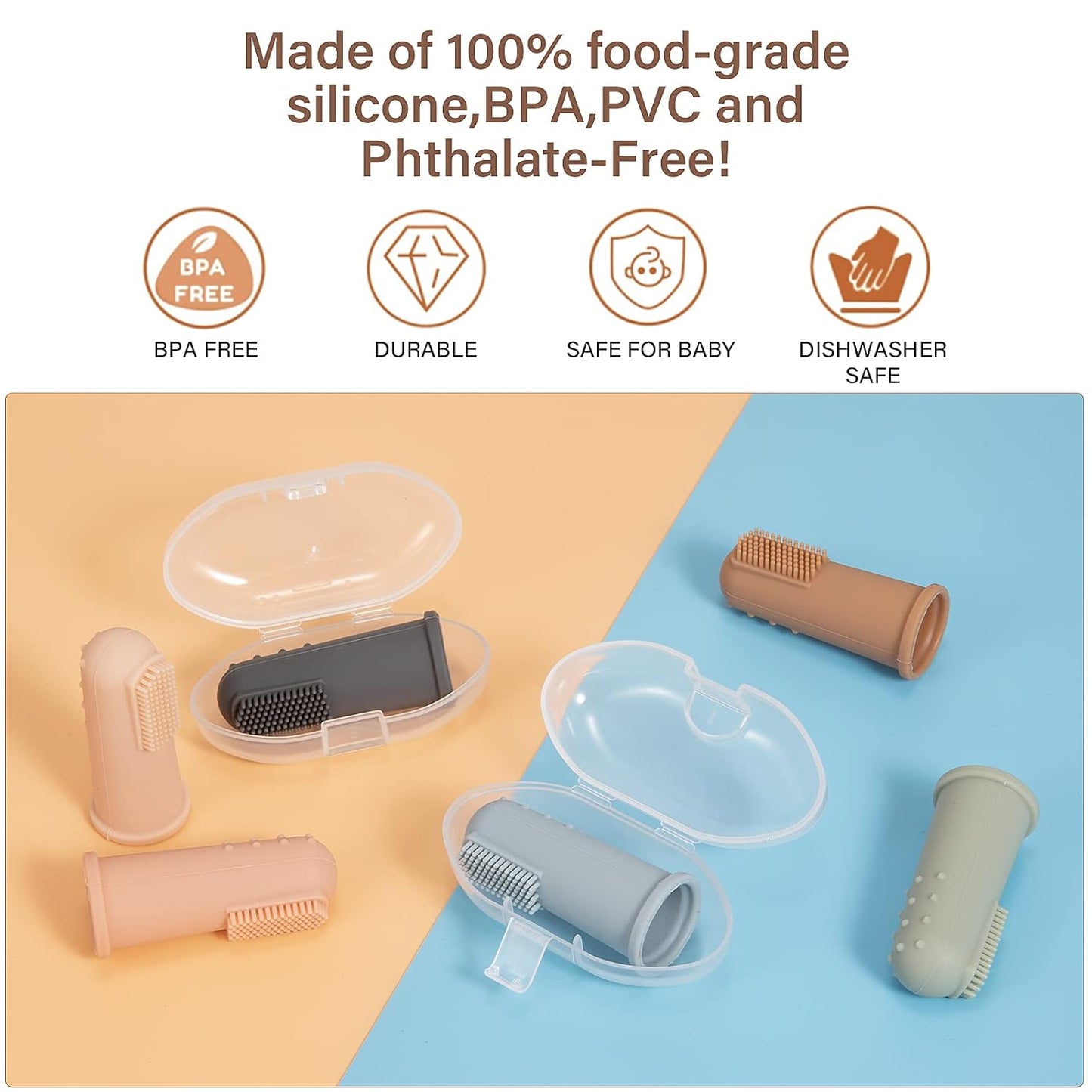 Baby Finger Toothbrush with Case, Food Grade Silicone, BPA Free, 2-Pack (Sage+Ether)