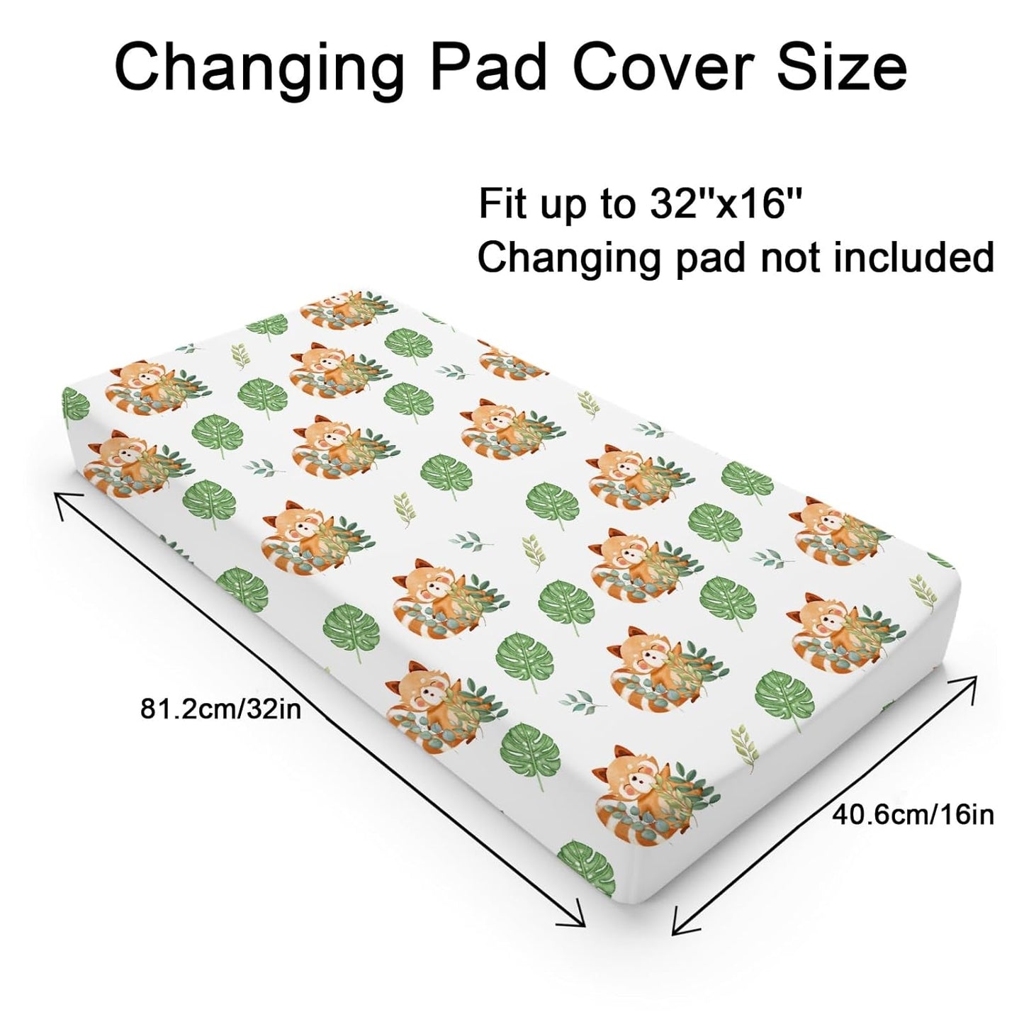Cartoon Panda Tropical Leaves Changing Pad Cover Cute Panda Boho Leaf Unisex Diaper Change Table Sheets for Boy Girl Animal Wildlife Soft Stretchy Snug Fitted Diaper Changing Pad Cover Mats 32''x16''