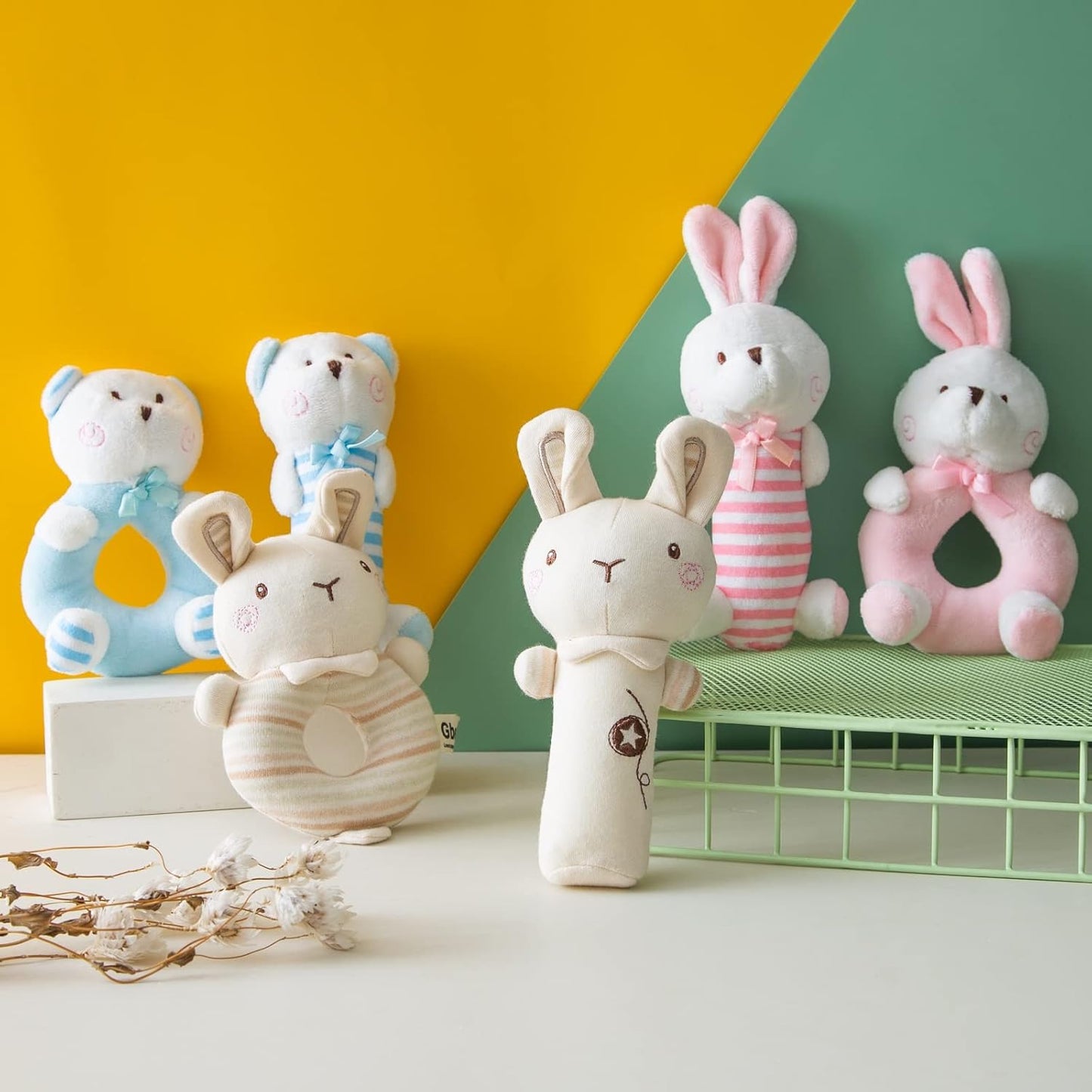 Plush Baby Soft Rattle Toys, Blue Bear Baby Rattles for Infants Baby First Stuffed Animal Plush Rattle Shaker Set for Newborns Soft Ring Rattle Sensory Toys for Infant Boys Girls Shower Gifts, 2 PCS
