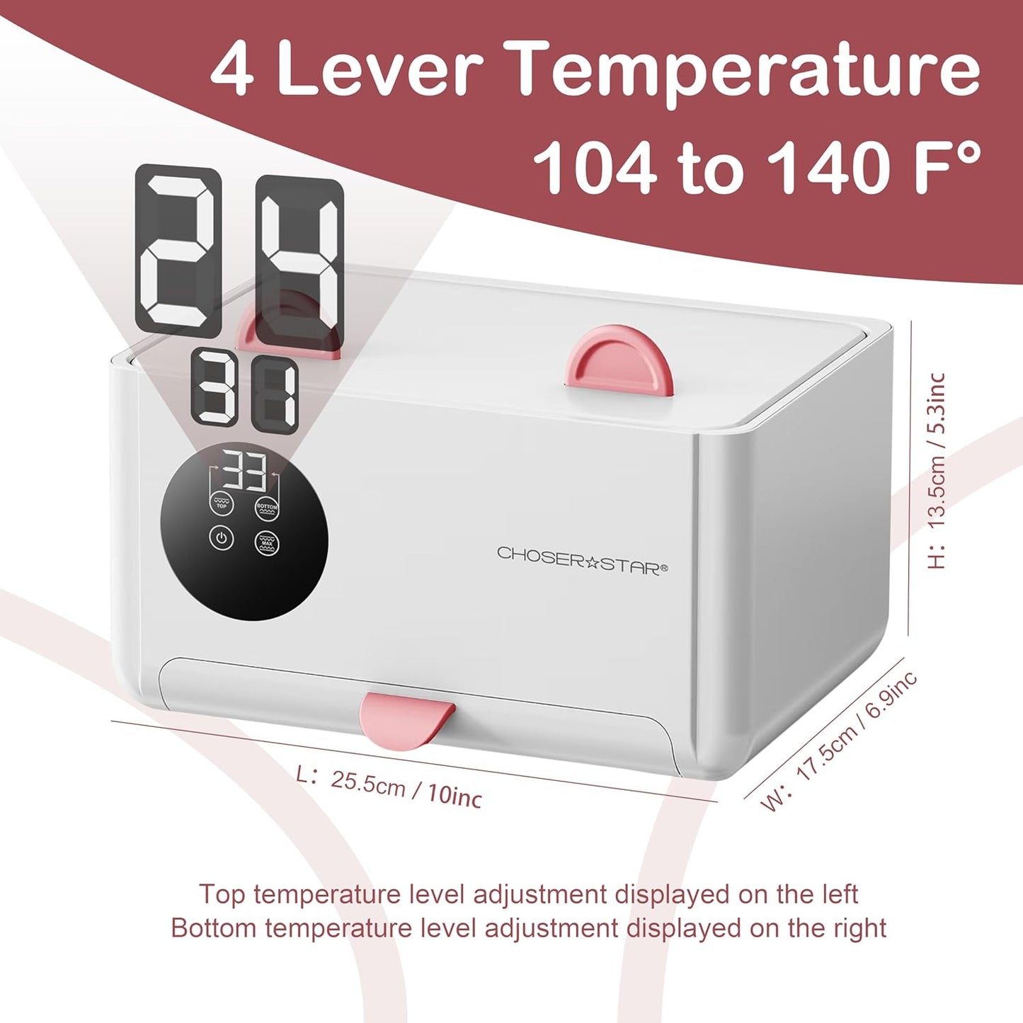 Wipe Warmer for Baby – Cat Ear Baby Wipe Warmer – Dual Layer with Face Mask Heating, 4 Temperature Settings, Upper & Lower Zone Control, Large Capacity, Constant Warmth for Newborn Night Care