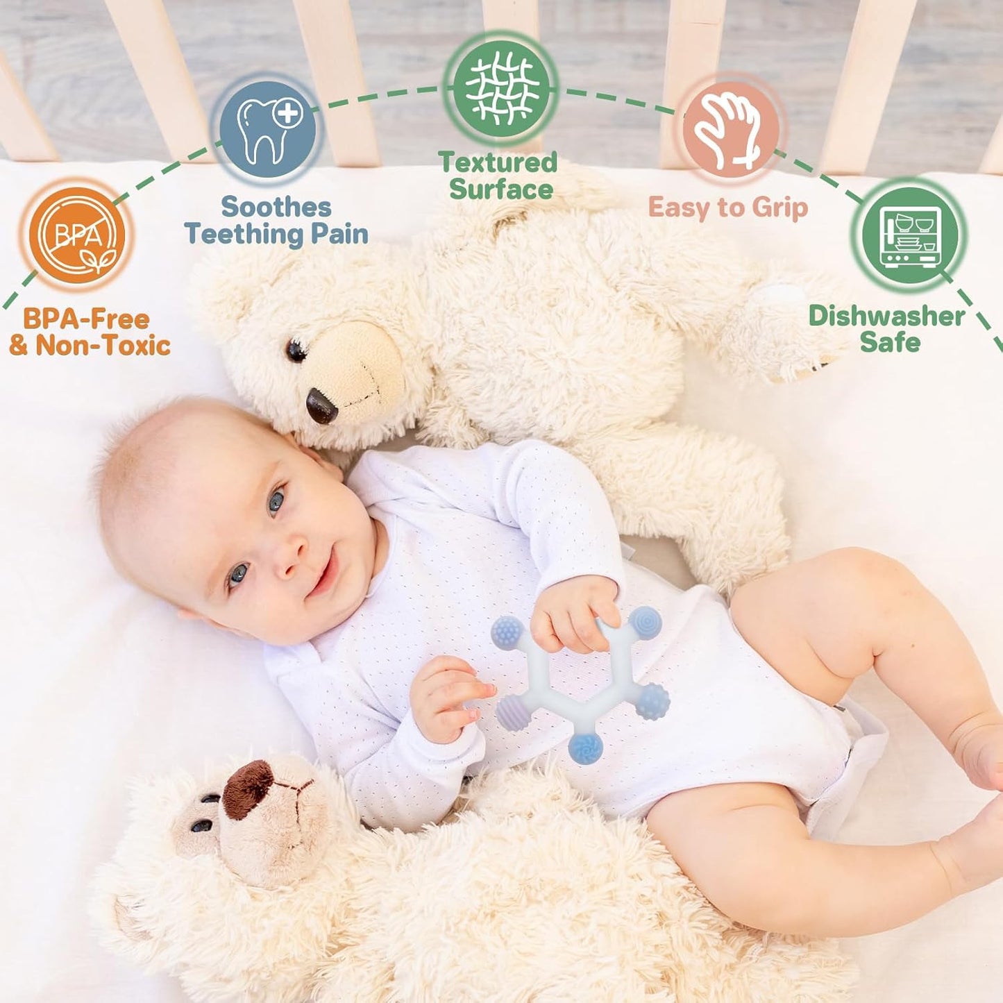 3 Pack Baby Teething Toys, BPA-Free Silicone Baby Teether Toys Teething Relief, Chew Toy for Babies 6-24 Months (Colorful)