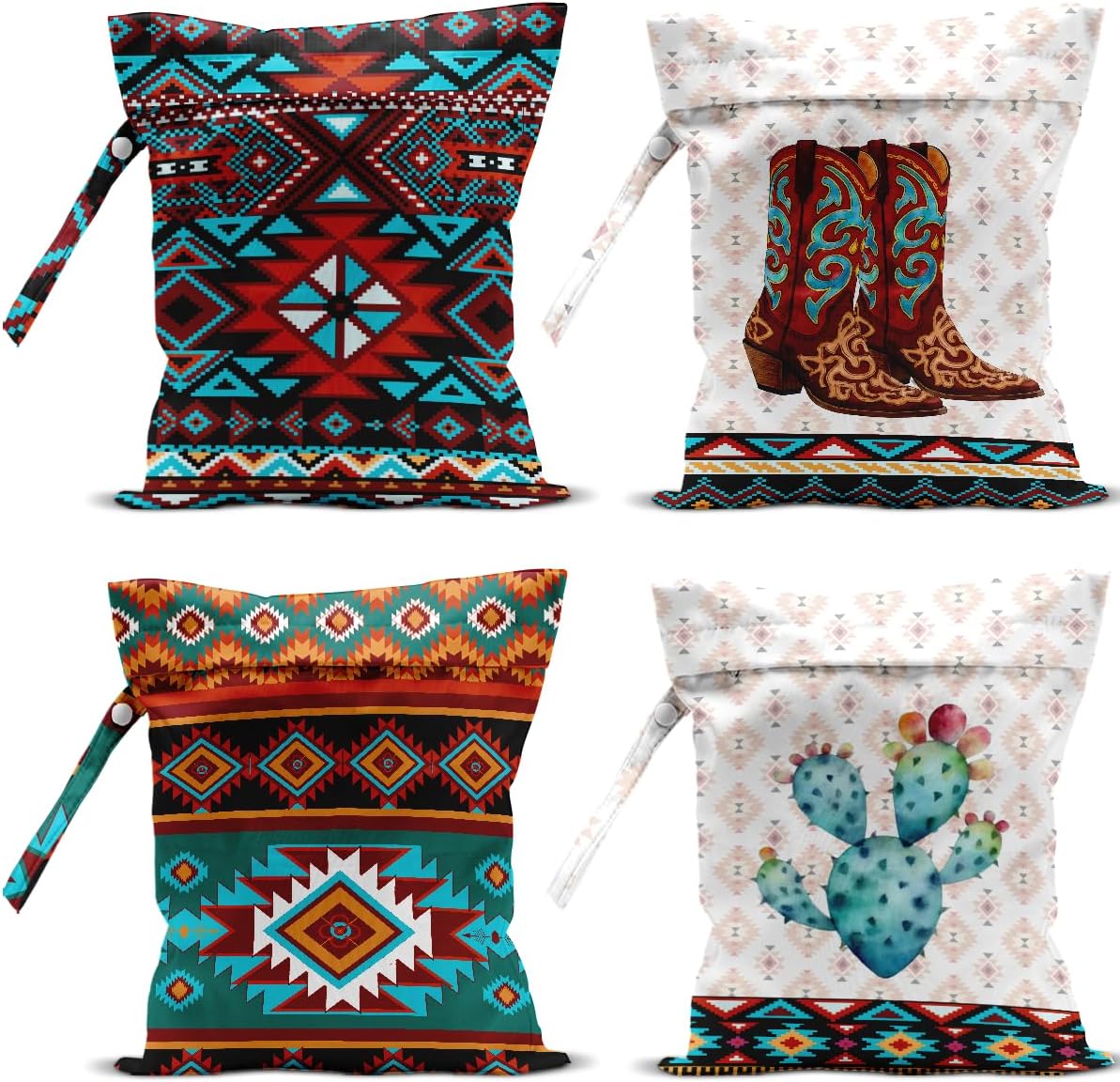 4 Pack Southwestern Boho Aztec Wet Bag Waterproof Washable Reusable Wet Dry Bag for Swimsuit Clothes Cloth Diaper Travel Beach Pool Yoga Gym Toiletries Gift for Women Mom Mama Birthday Christmas