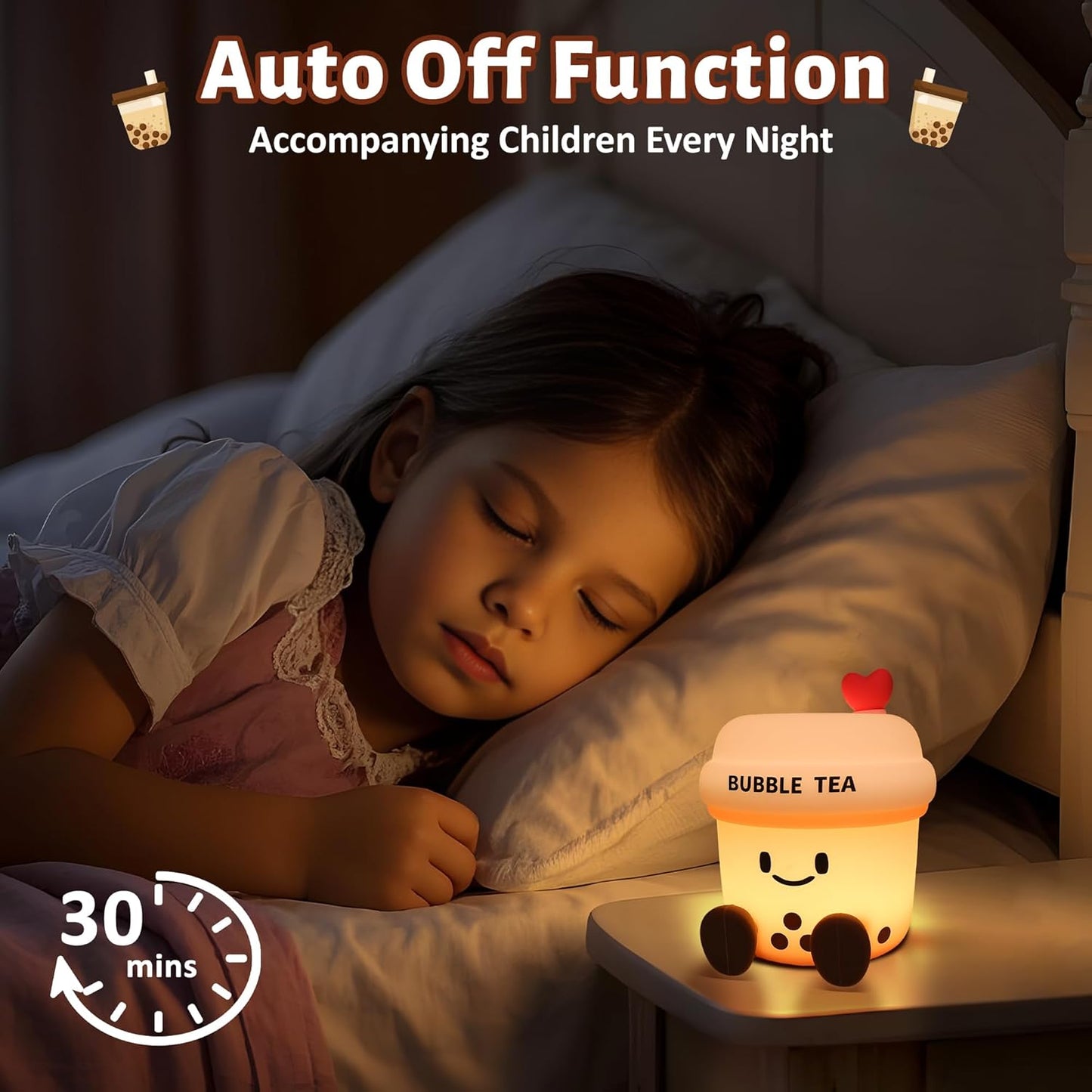 Attivolife Bubble Tea Night Light, Cute Boba Tea Nursery Silicone Lamp, Rechargeable Protable for Bedroom Home Table Decor Light with Dimmable & Timer, Christmas Birthday Gift for Kid Children Toddler