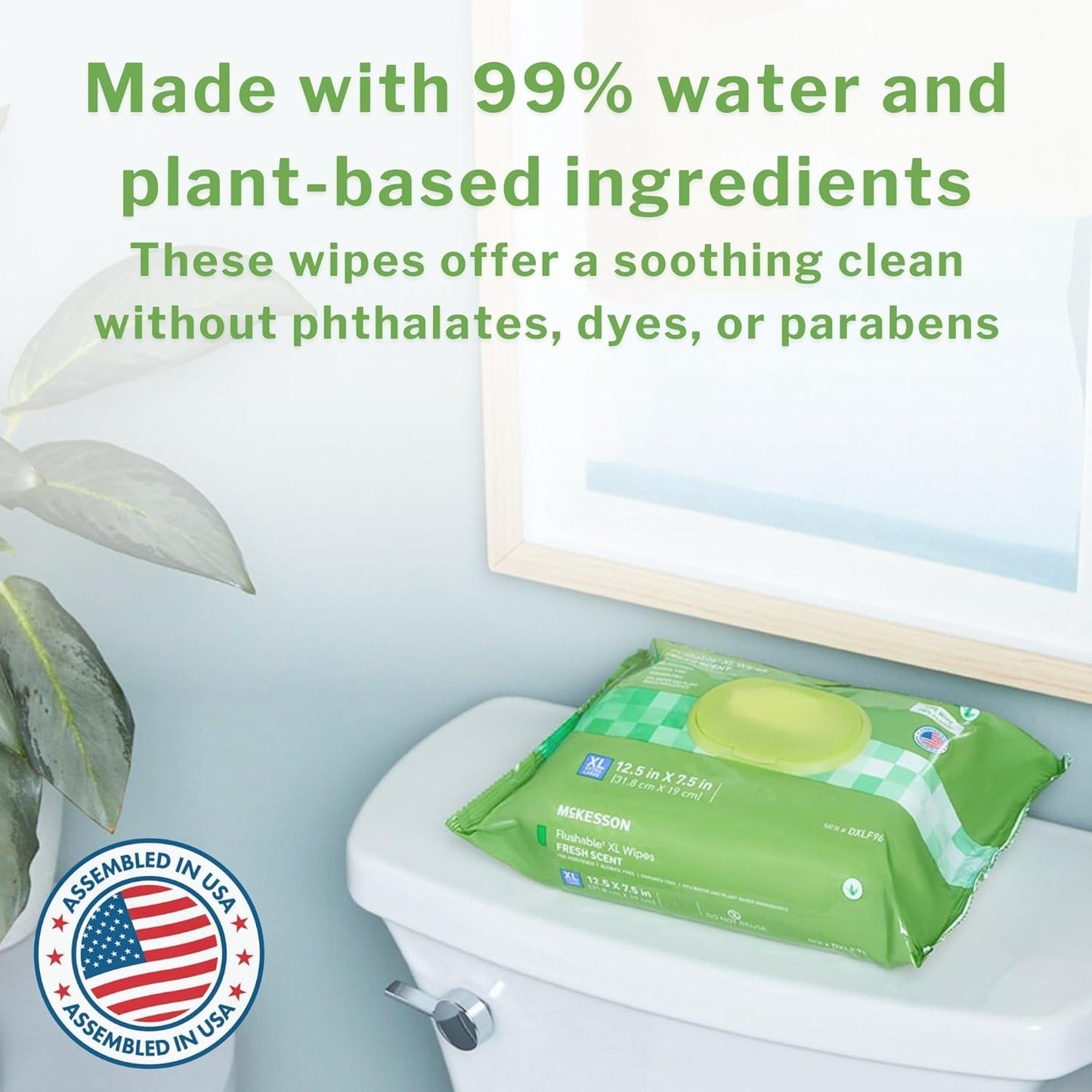 McKesson Flushable* Adult Wet Wipes XL – 48 Wipes (1 Pack of 48) – Aloe & Vitamin E, Plant-Based Cleansing Wipes, Unscented, Extra Large