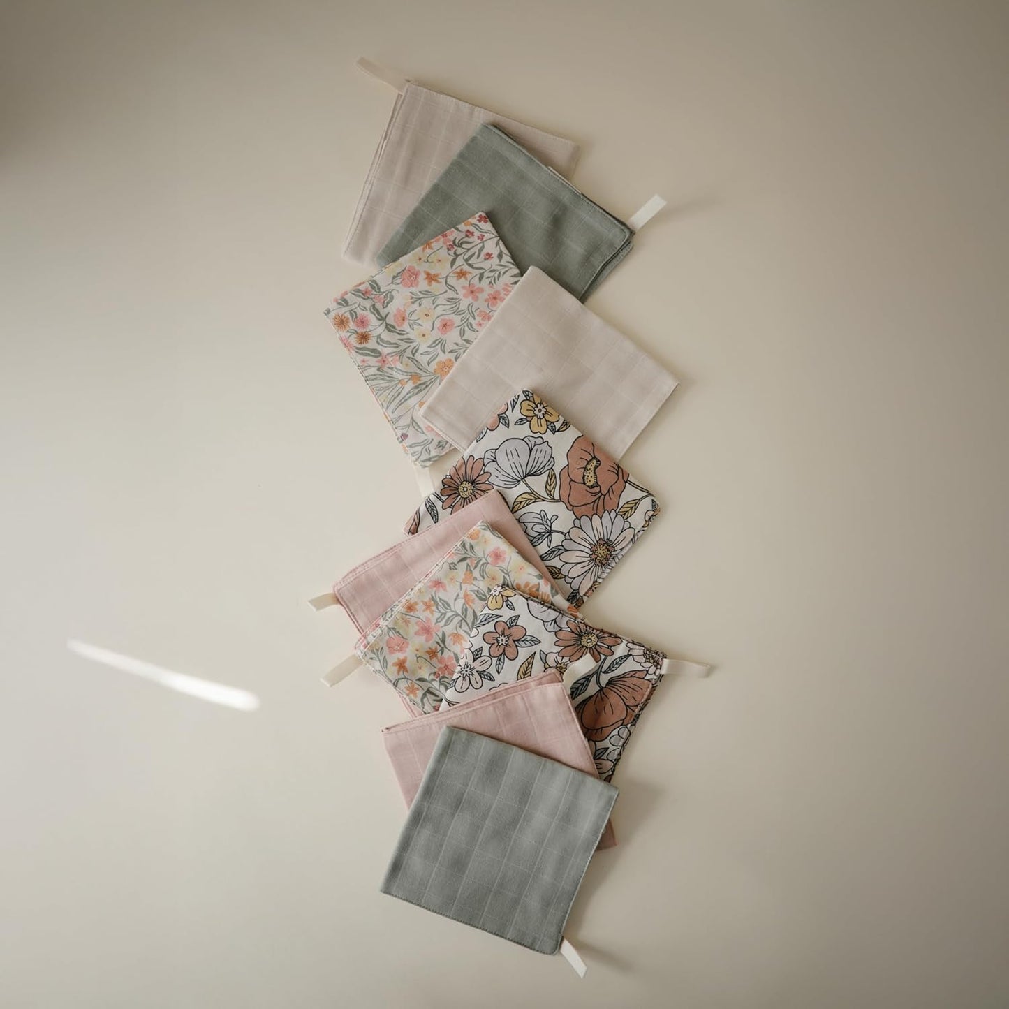 mushie Muslin Organic Cotton Washcloths 5-Pack (Pastel Blooms Combo) | Soft Wipes for Baby Cleanups and Bathing