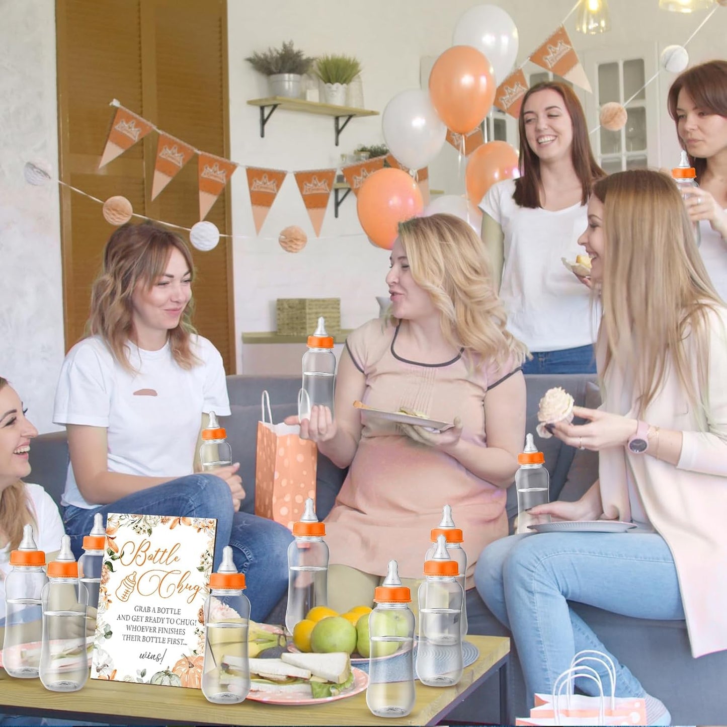 TrelaCo Little Pumpkin Cool Baby Shower Games Wooden Bottle Chug Sign Rustic Theme Baby Gift Sets and 12 Pcs Baby Bottle Shower Favor Baby Bottles for Rustic Kraft Baby Shower Games Gender Reveal