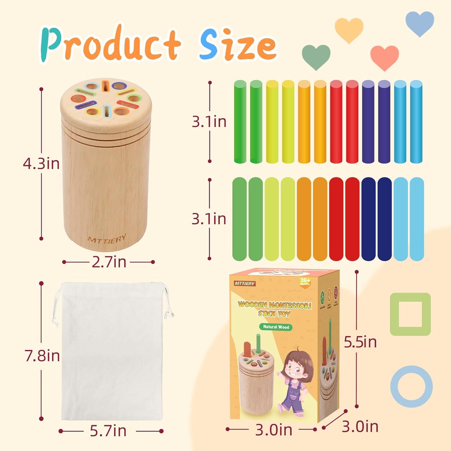 Montessori Wooden Color Sorting Toys for 18 Month Old,Preschool Learning Activities Educational Fine Motor Matching Game,Birthday Gifts for Boys Girls