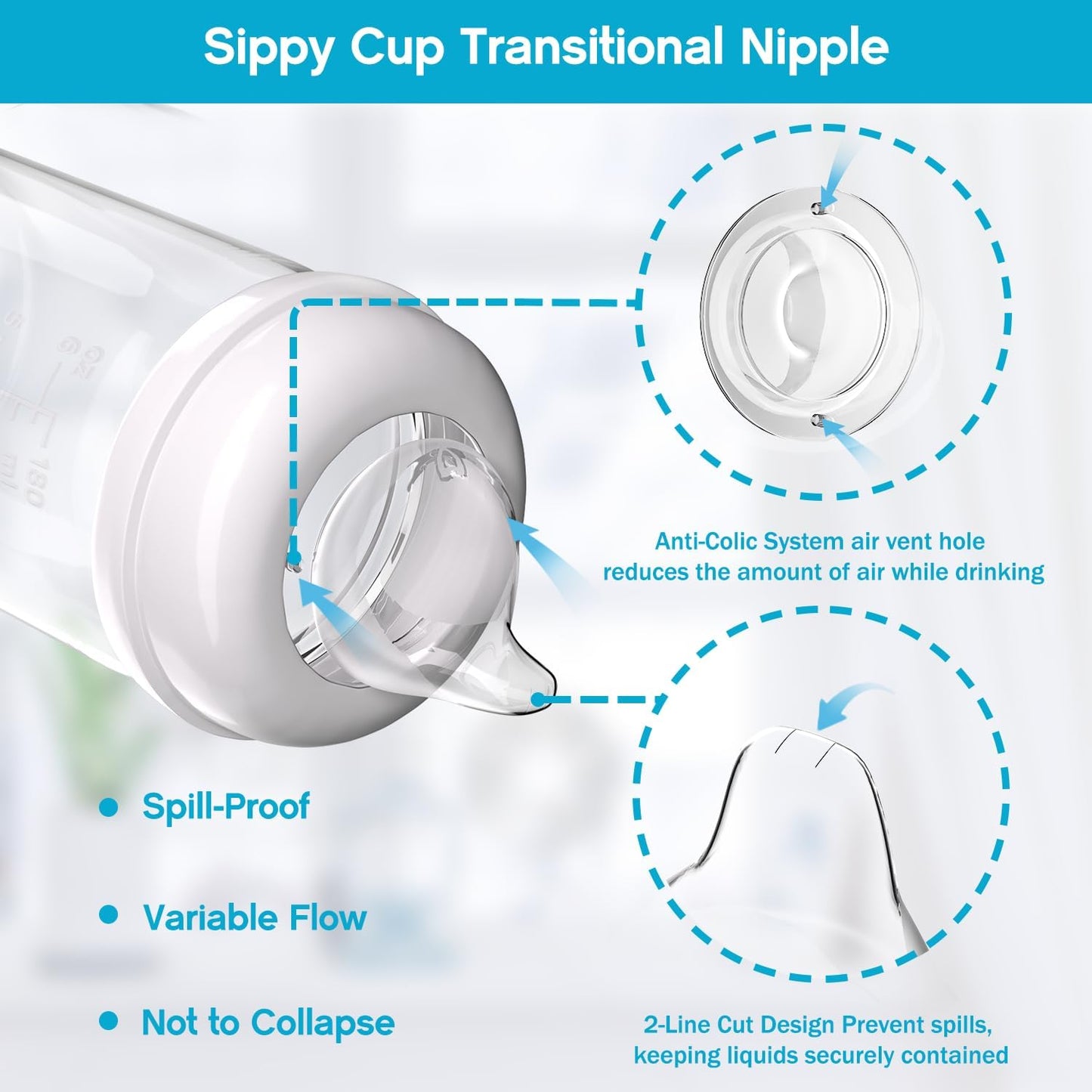 4pcs Replacement Silicone Spout Nipple for NUK Activity and Learner Cup, Soft Transition Spout for Sippy Cups, Silicone BPA-Free, Leak-Proof, Easy Transition from Bottle to Cup