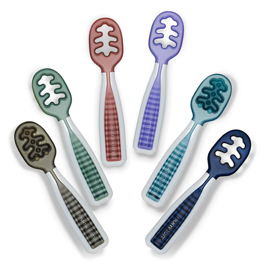 NumNum Baby Spoons Set, Baby Essentials Pre-Spoon GOOtensils for 6+ Months, First Stage Self-Feeding Spoons for Baby Led Weaning (BLW), Silicone Toddler Utensils, BPA-Free, 6 Pack Beach Party
